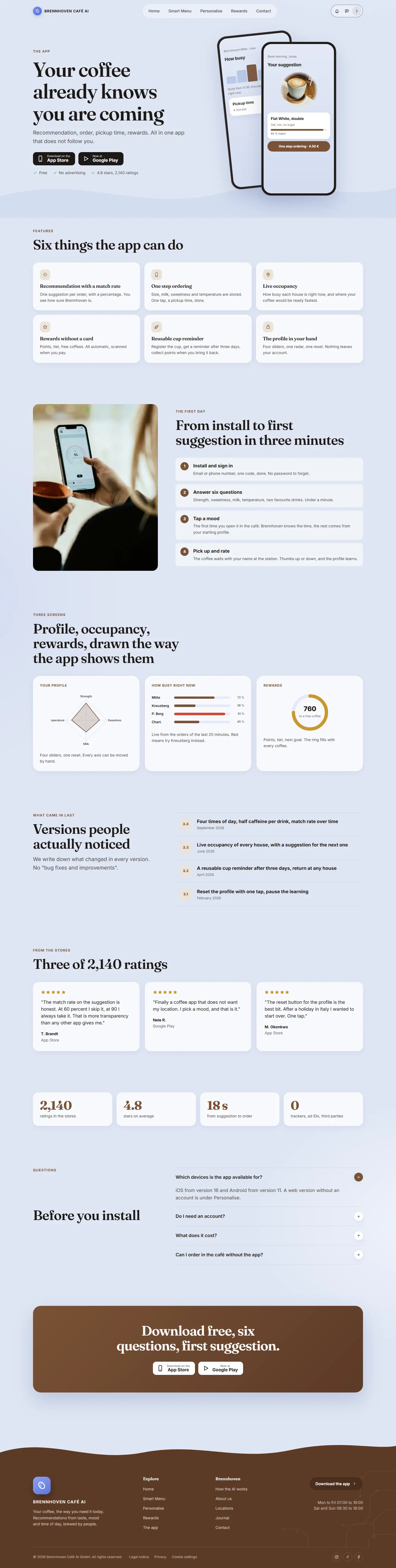 App page of the Brennhoven template with two offset phones