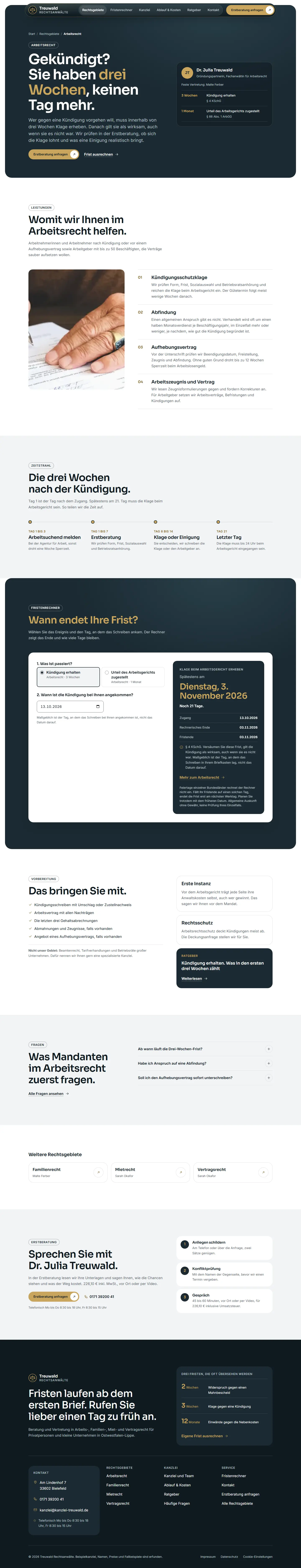 Arbeitsrecht, Unterseite des Templates Treuwald
