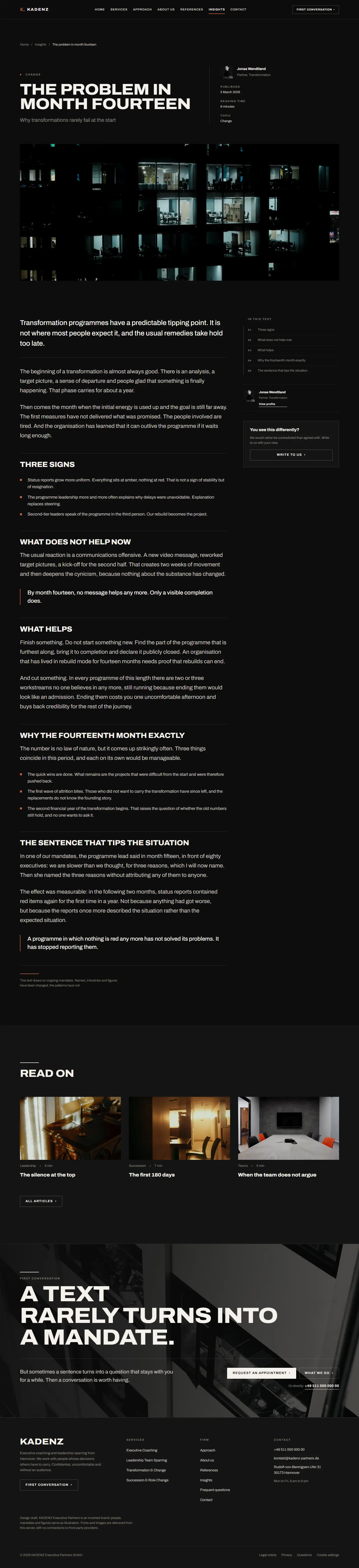 An insight article, cover with an author column beside the text