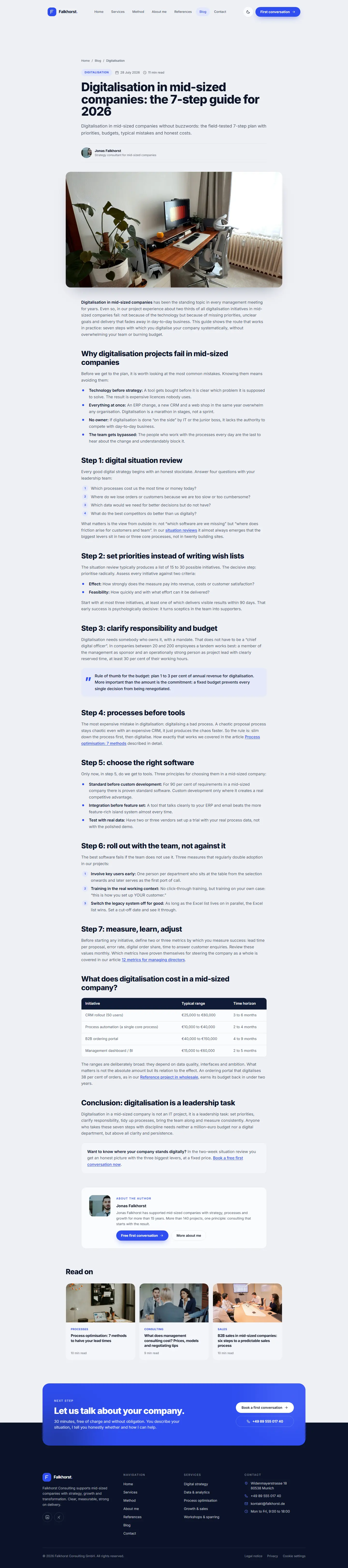 Article page of the Falkhorst template