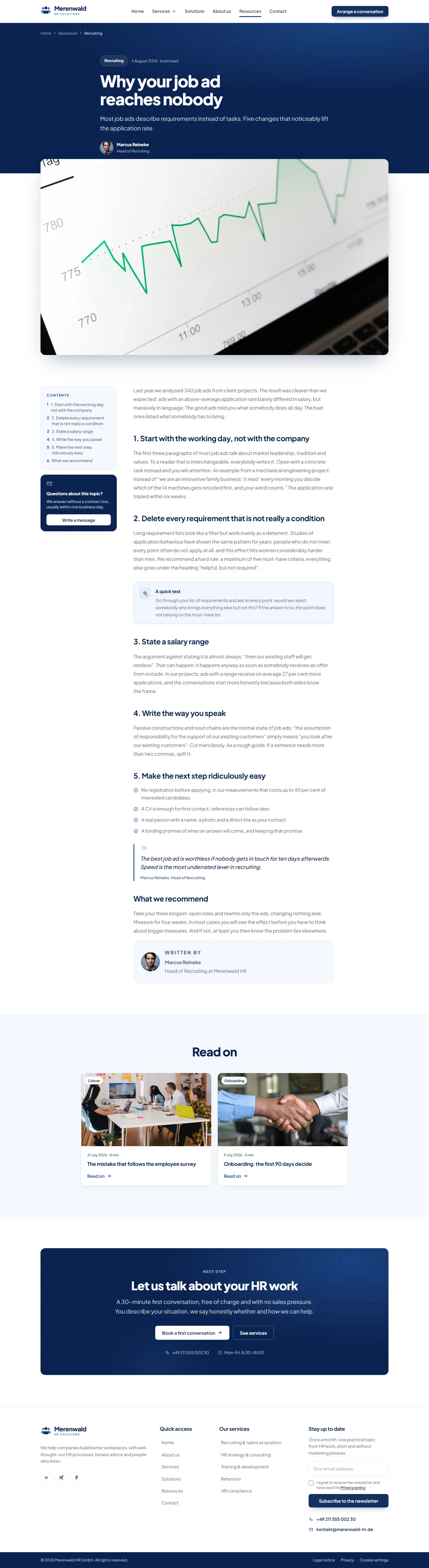 Article page of the Merenwald template