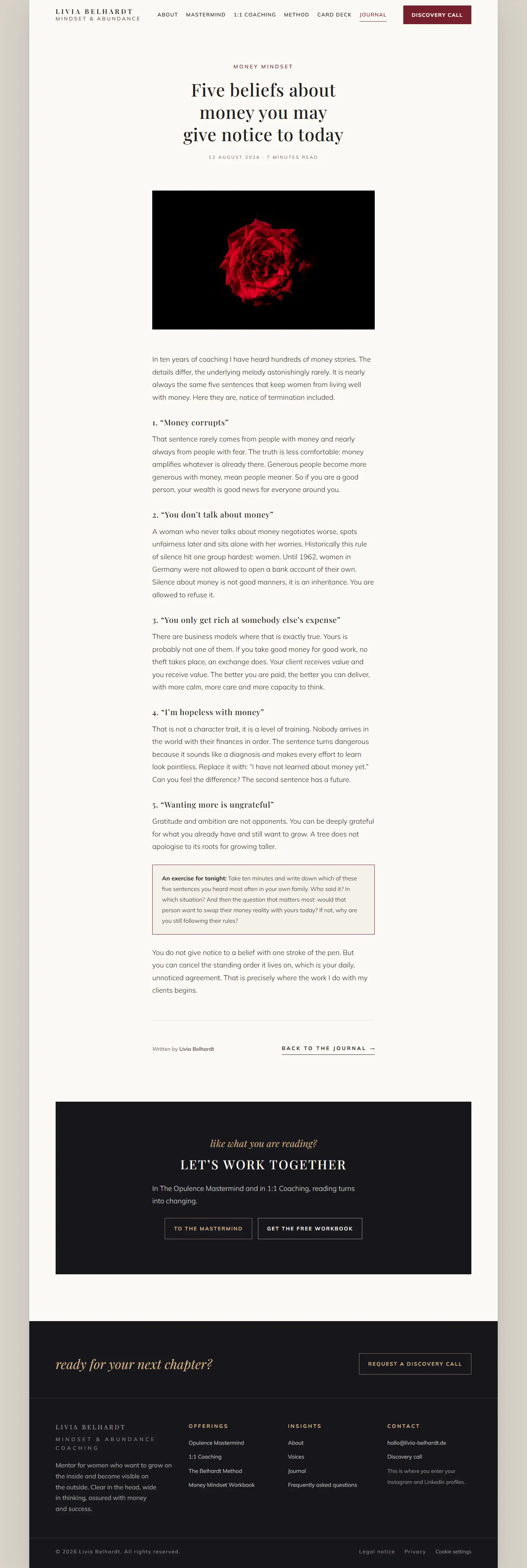 The journal page of the Belhardt template with four written articles
