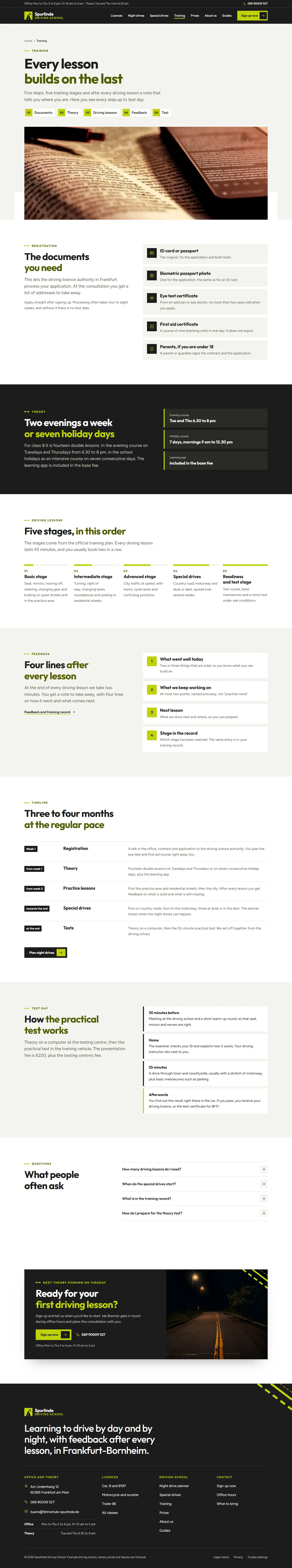 Training, subpage of the Spurlinde template