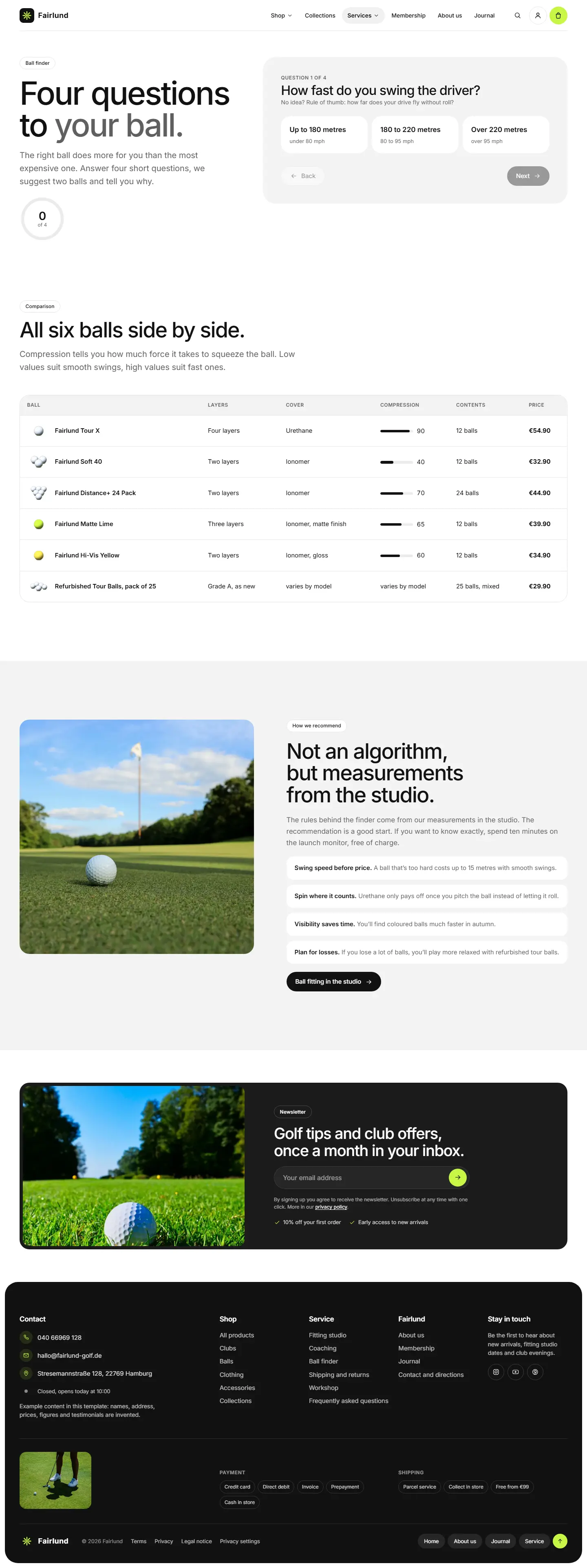 Ball finder with a progress ring on the left and a question card with three answer options on the right