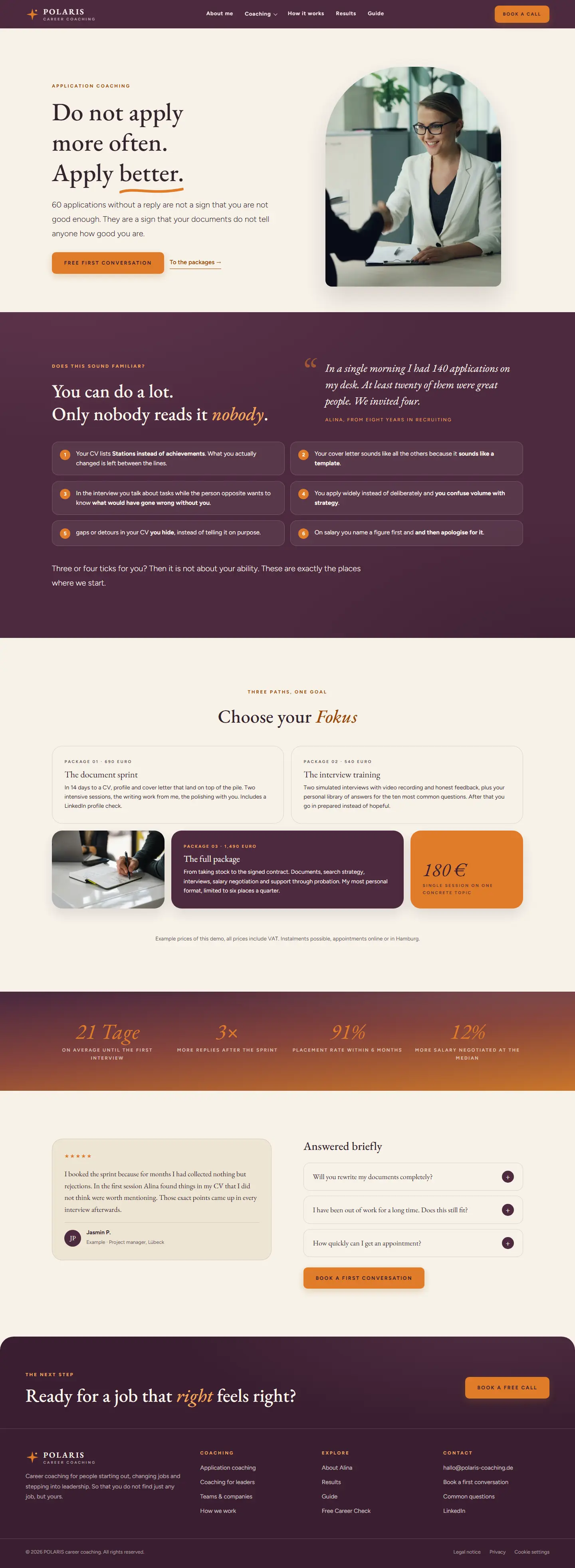 Application coaching page with a drawn underline and three price packages