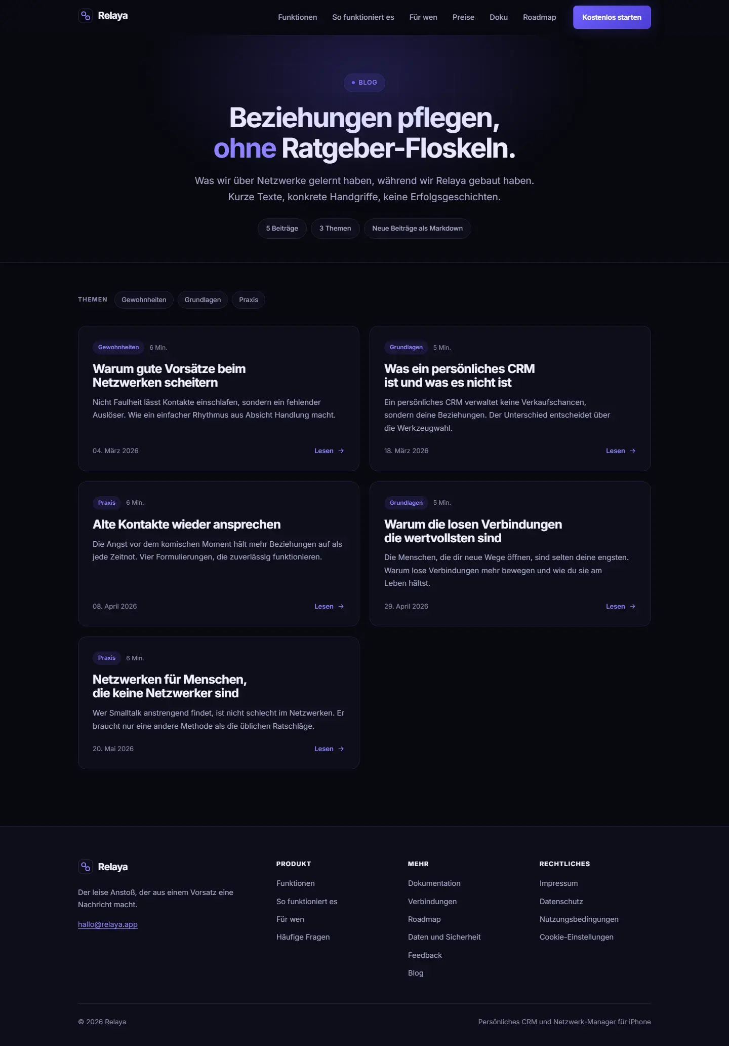 Weitere Unterseite des Templates Relaya