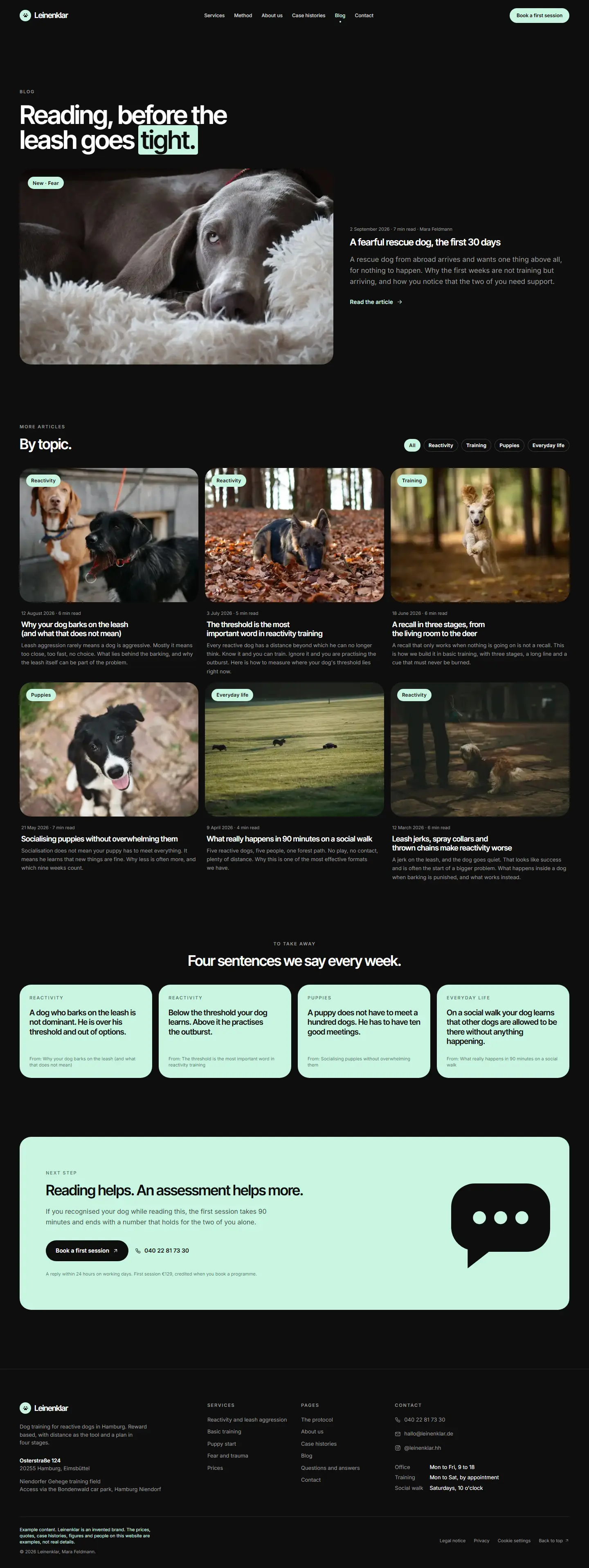 The blog page of the Leinenklar template with the opener and seven guides