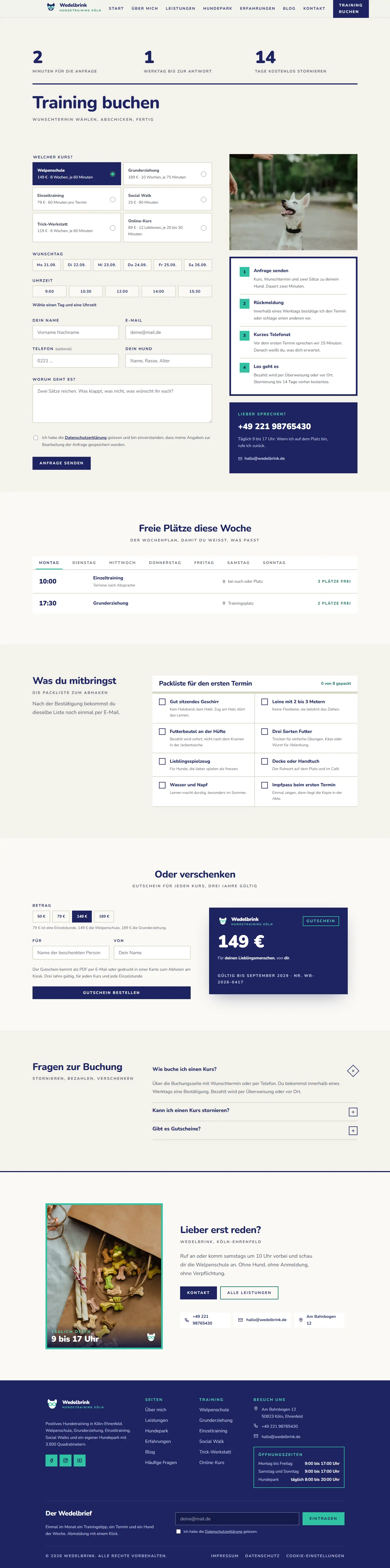 Buchung mit Terminwahl des Templates Wedelbrink