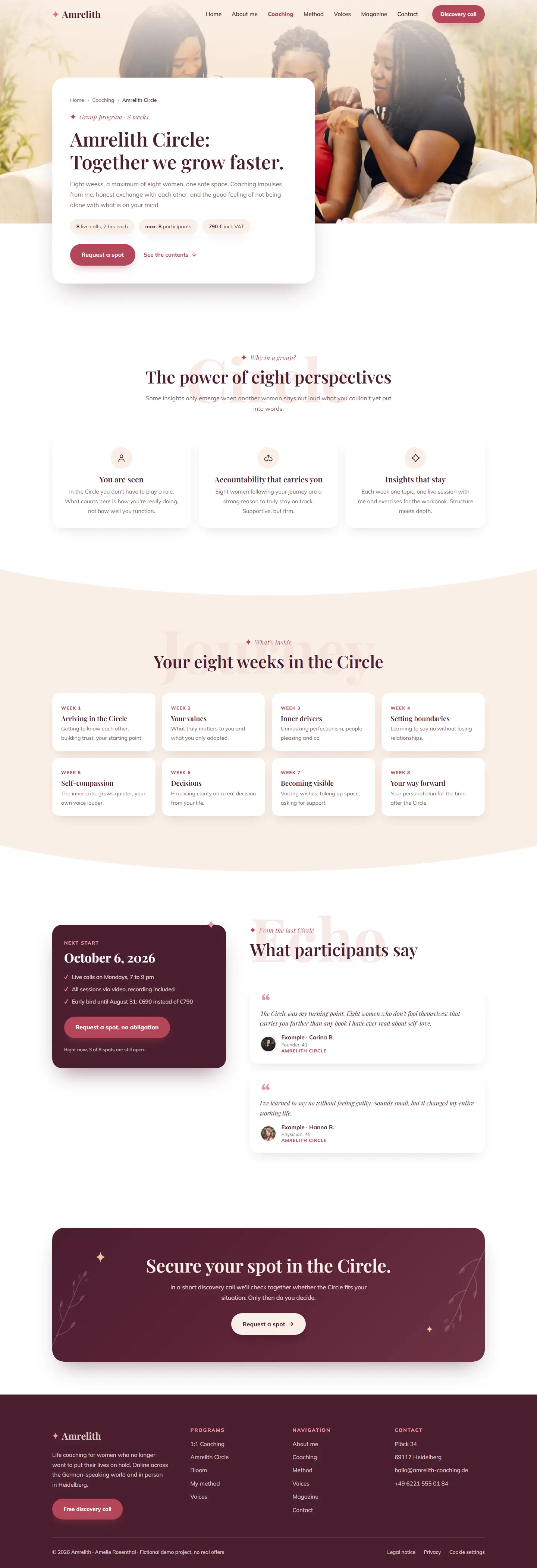 Group programme page of the Amrelith template