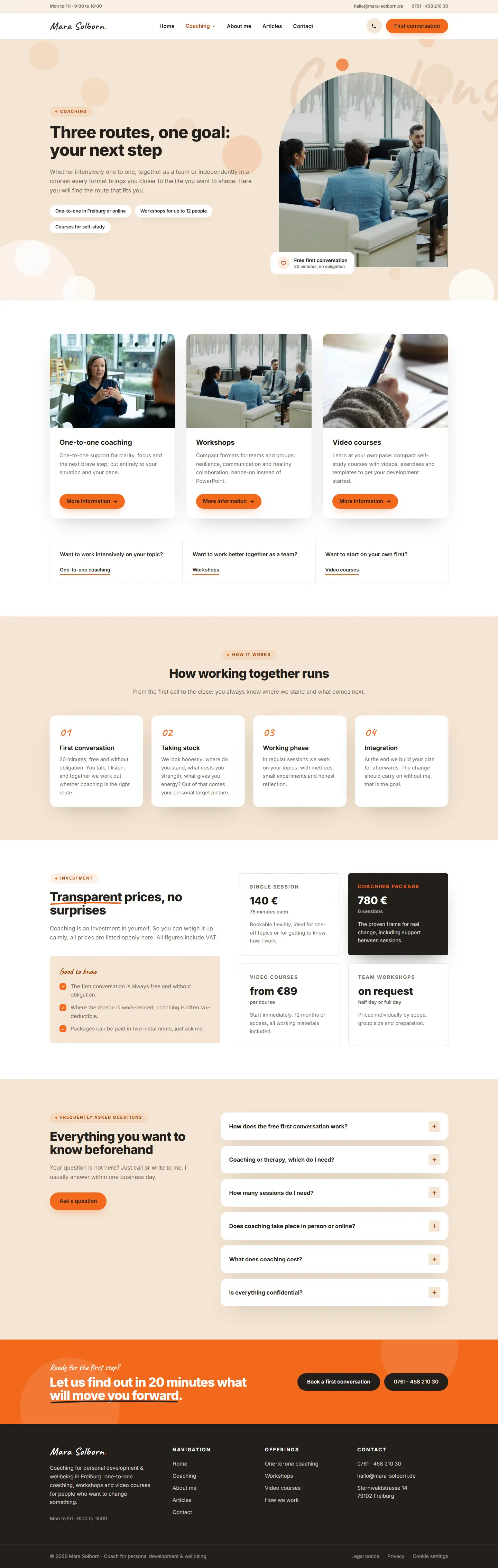 Coaching overview page of the Solborn template