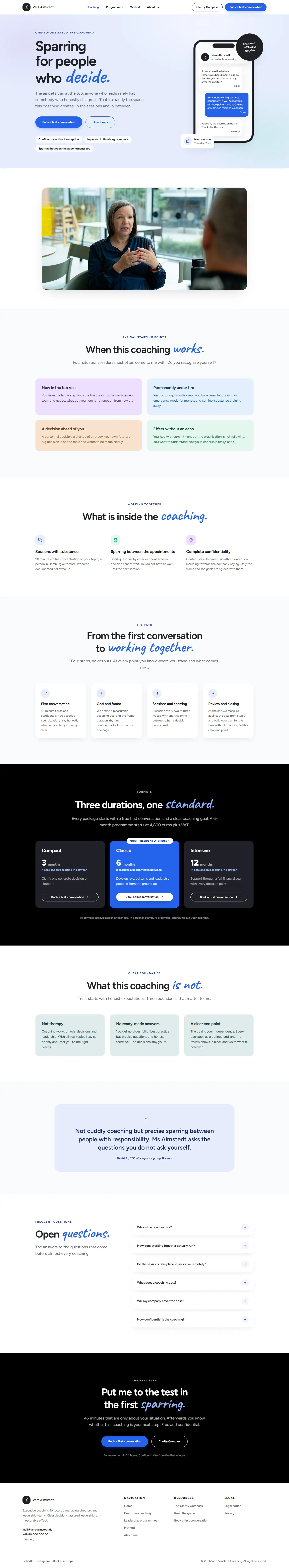 Executive coaching page of the Almstedt template