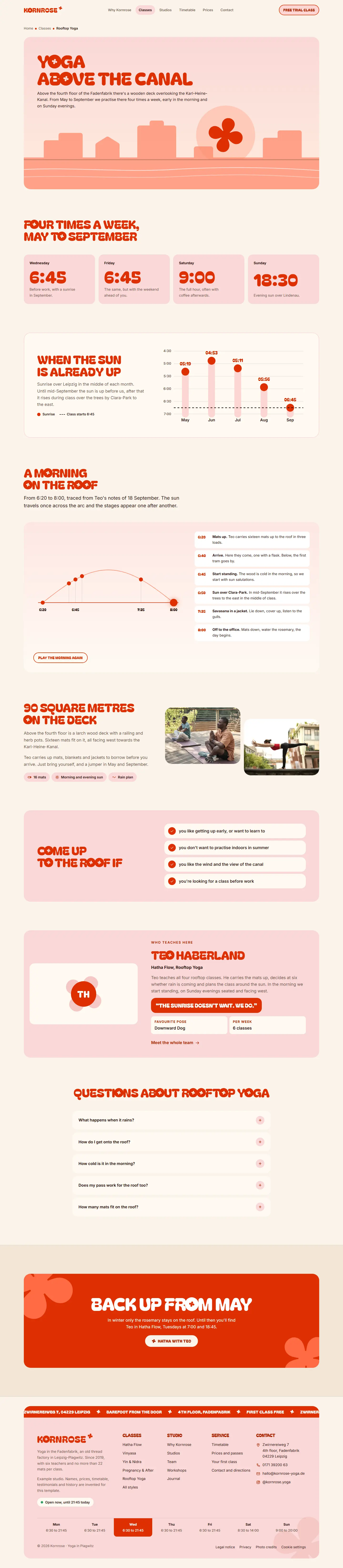 Rooftop yoga, subpage of the Kornrose template
