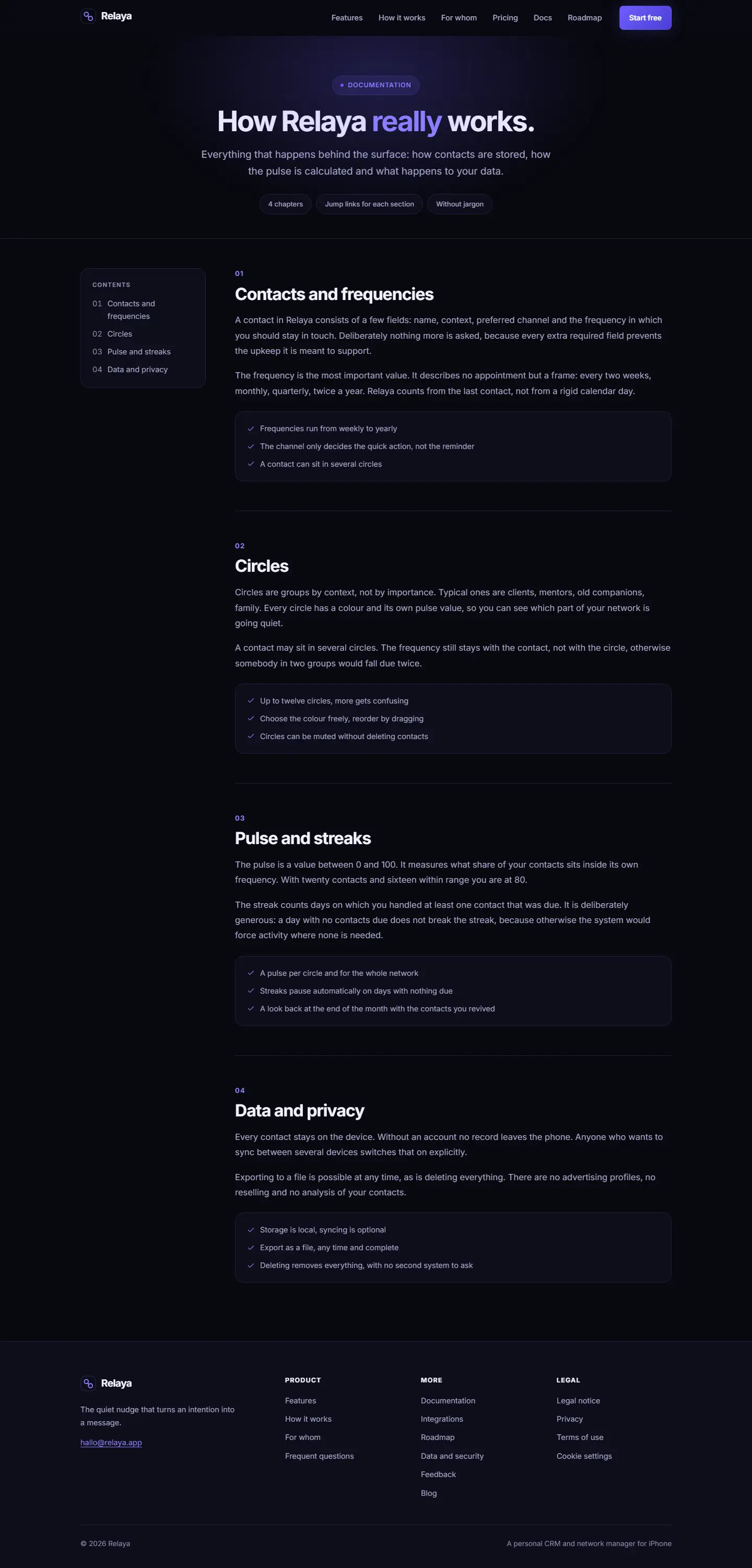 Documentation page of the Relaya template