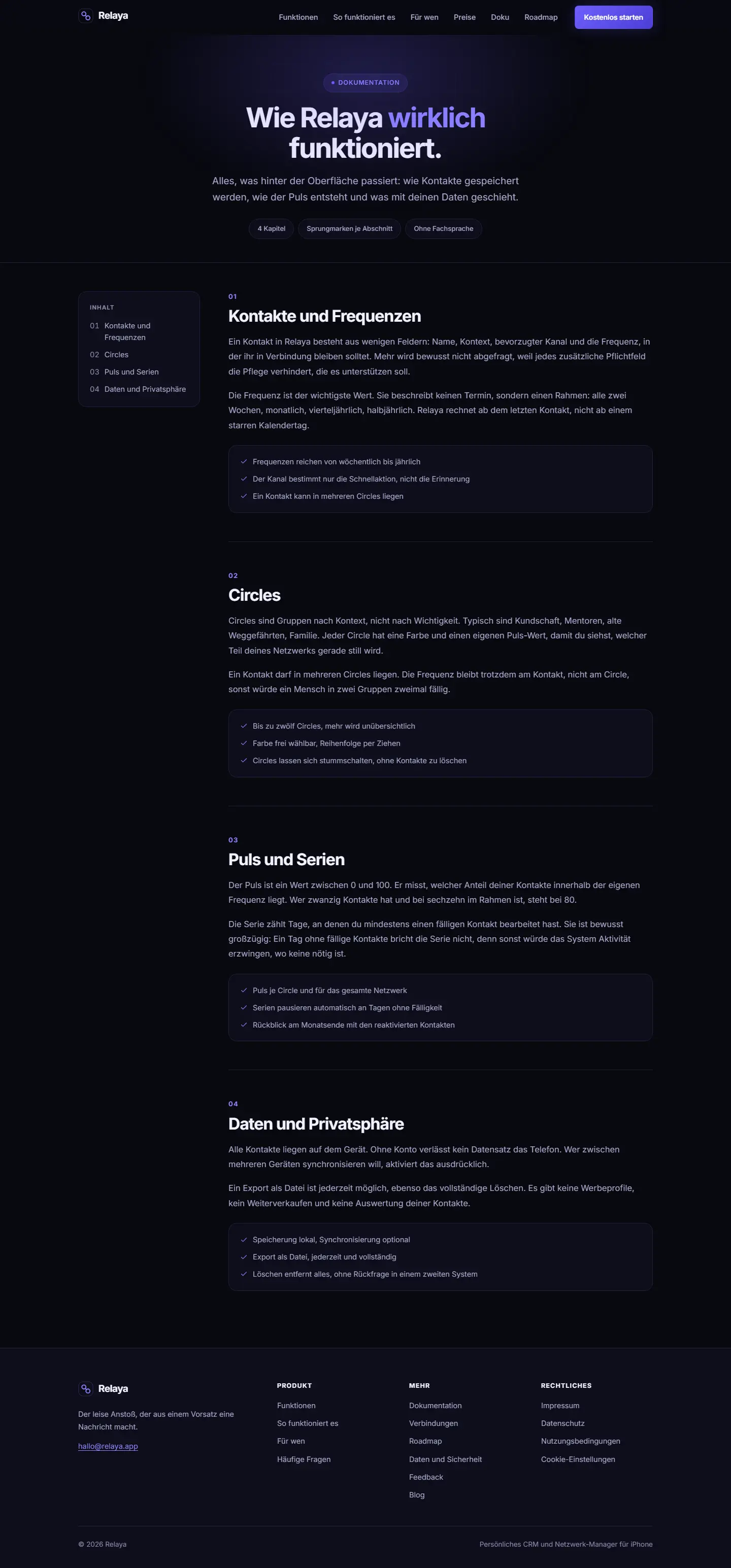 Unterseite des Templates Relaya