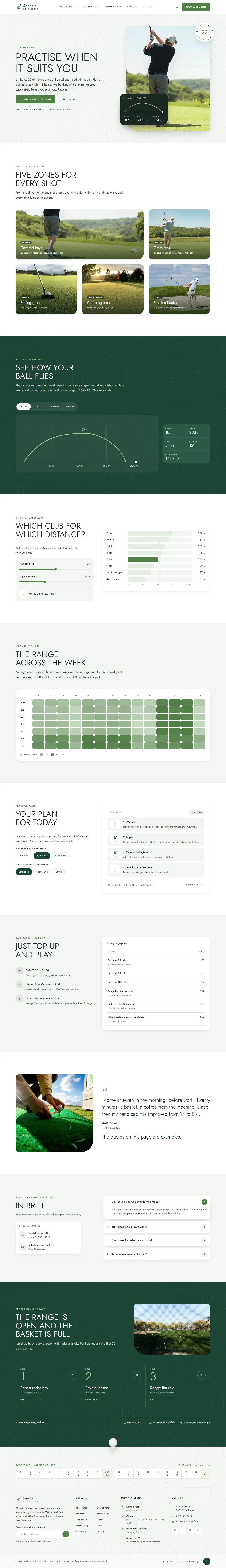 Driving range page of the Seehain template with the occupancy heat map