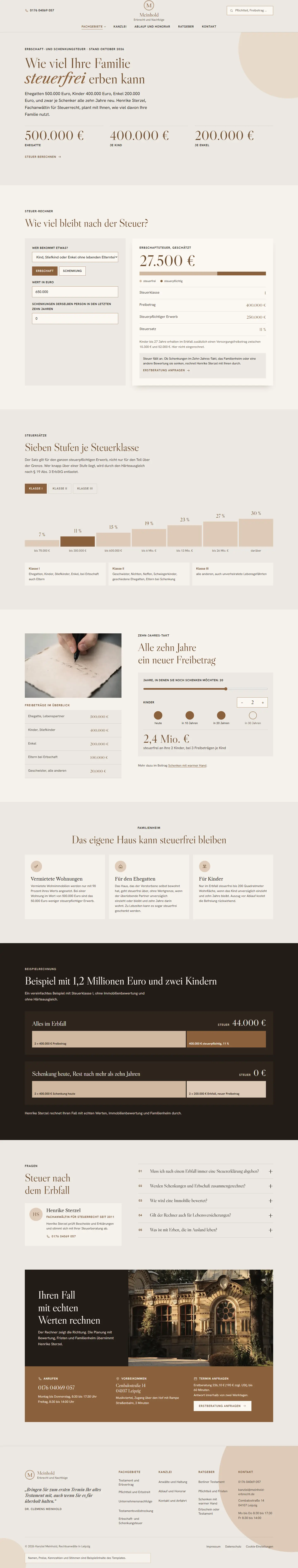 Erbschaftsteuer, Unterseite des Templates Meinhold