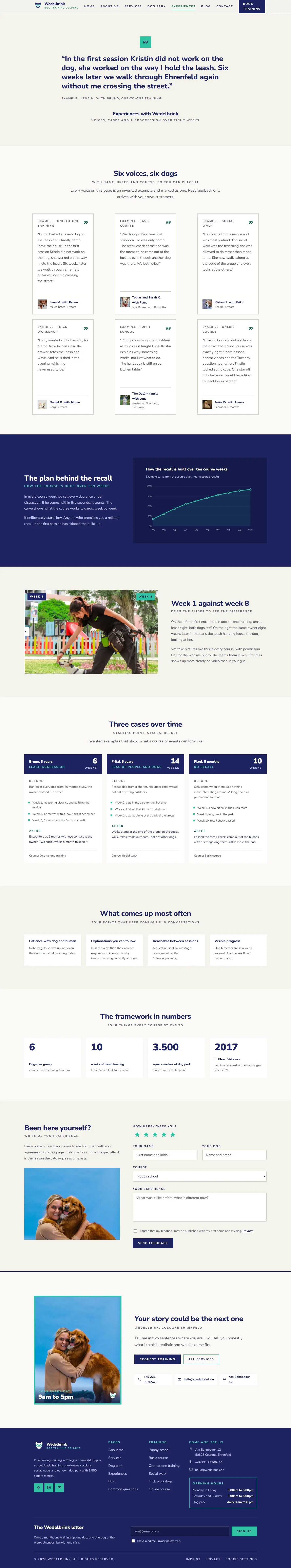 The experiences page of the Wedelbrink template with sample voices and the learning curve