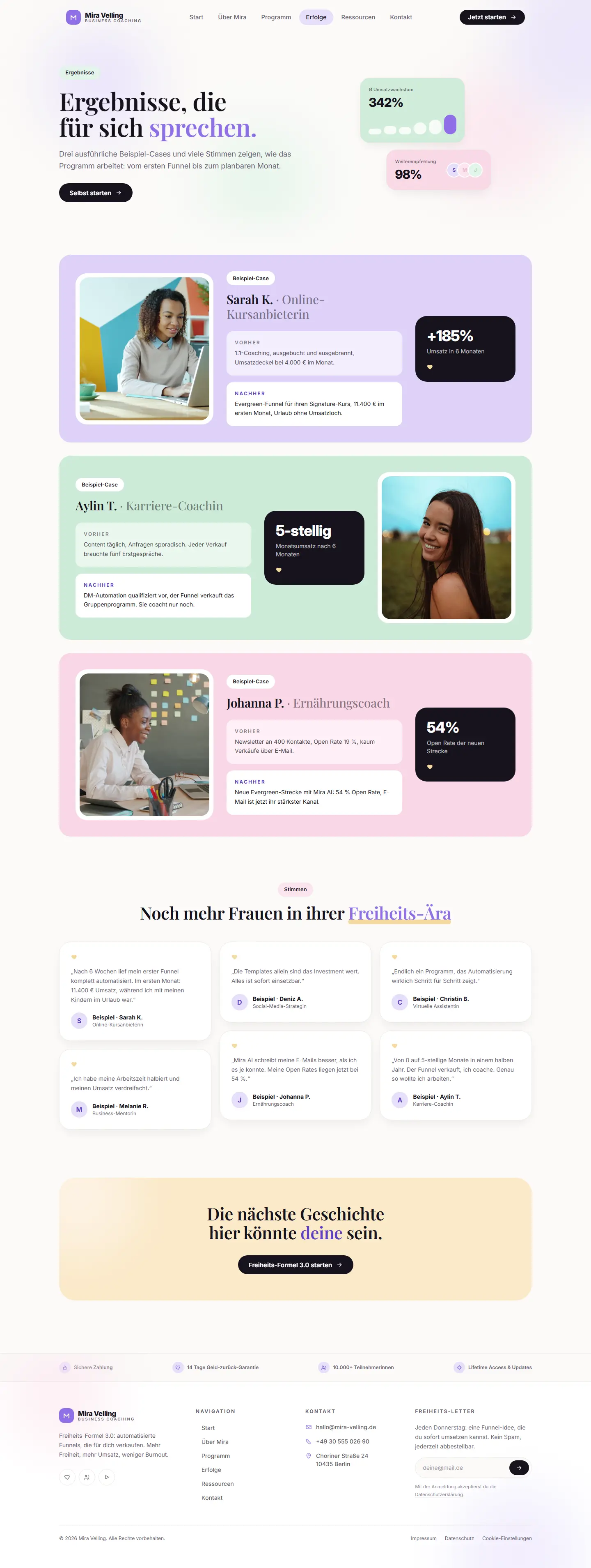 Weitere Unterseite des Templates Velling