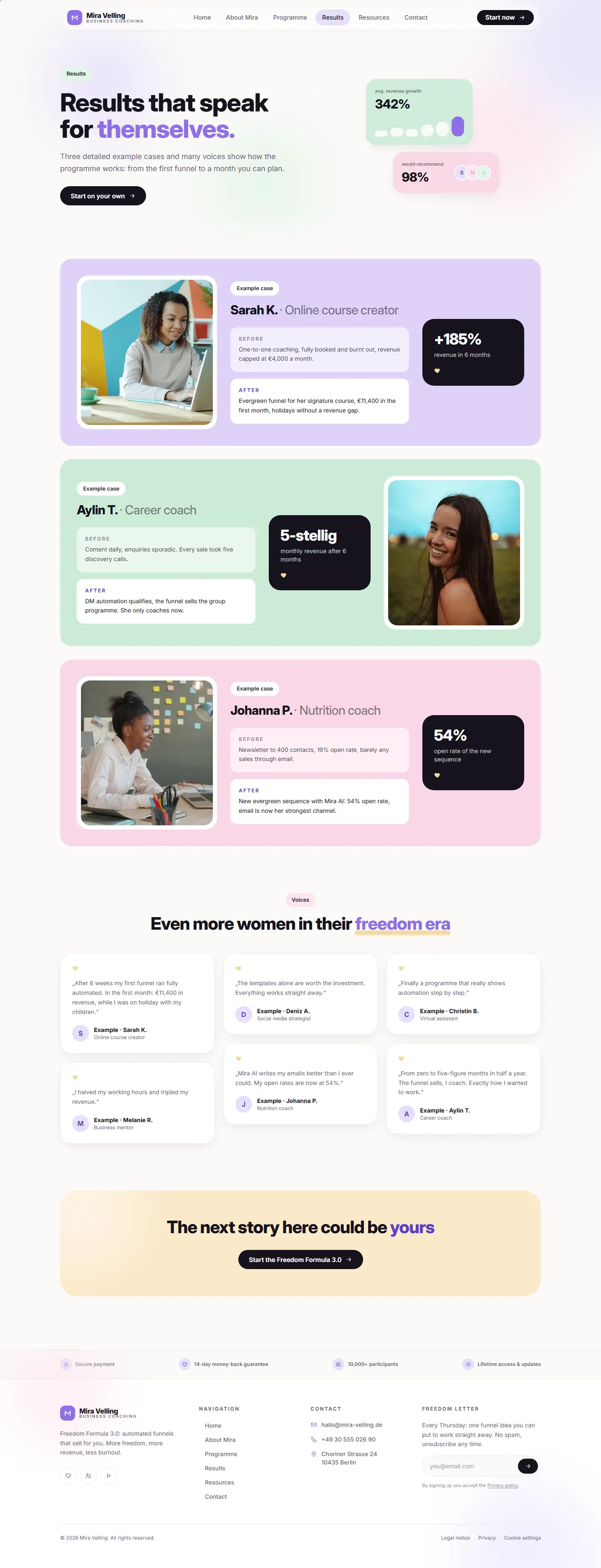 Results page of the Velling template