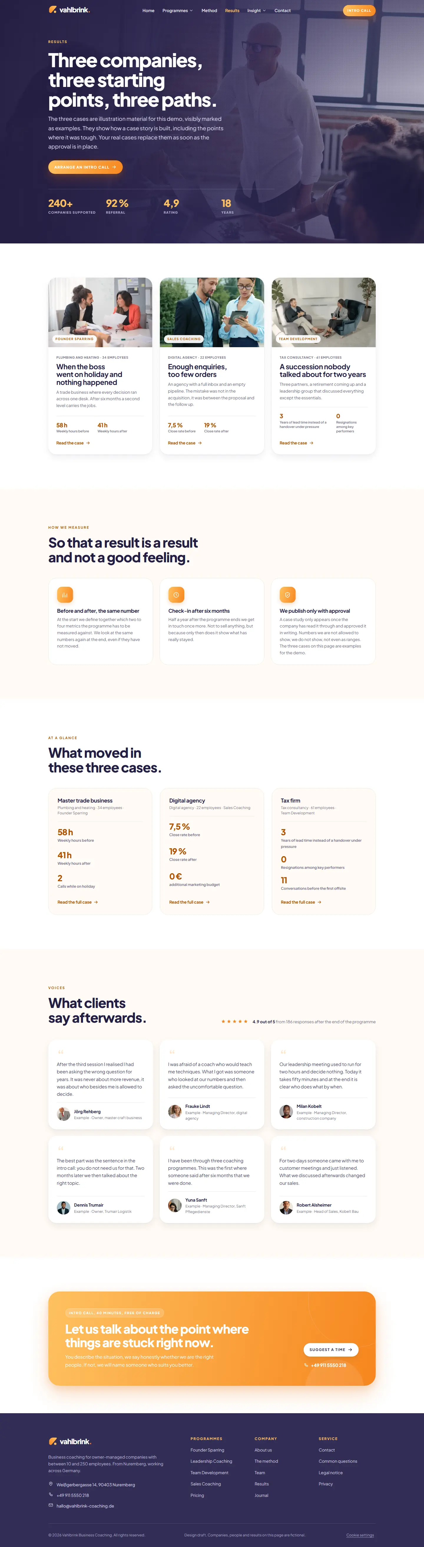 Results page of the Vahlbrink template