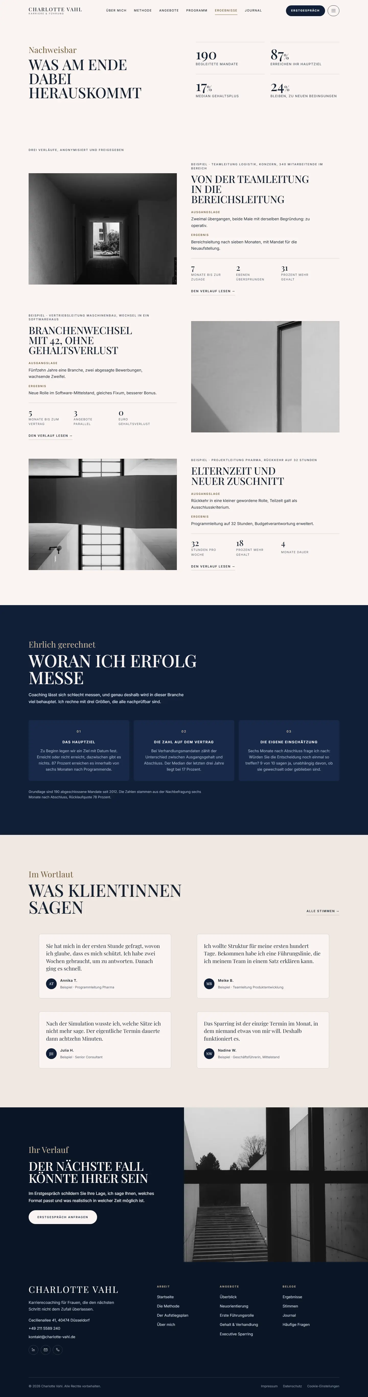 Ergebnisse des Templates Klarstand