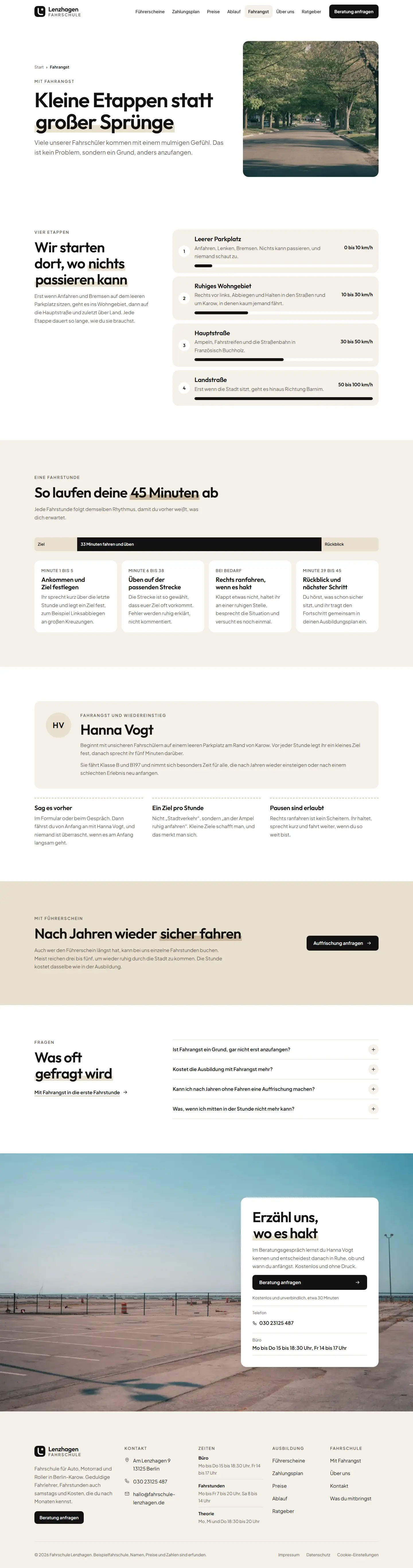 Fahrangst, Unterseite des Templates Lenzhagen