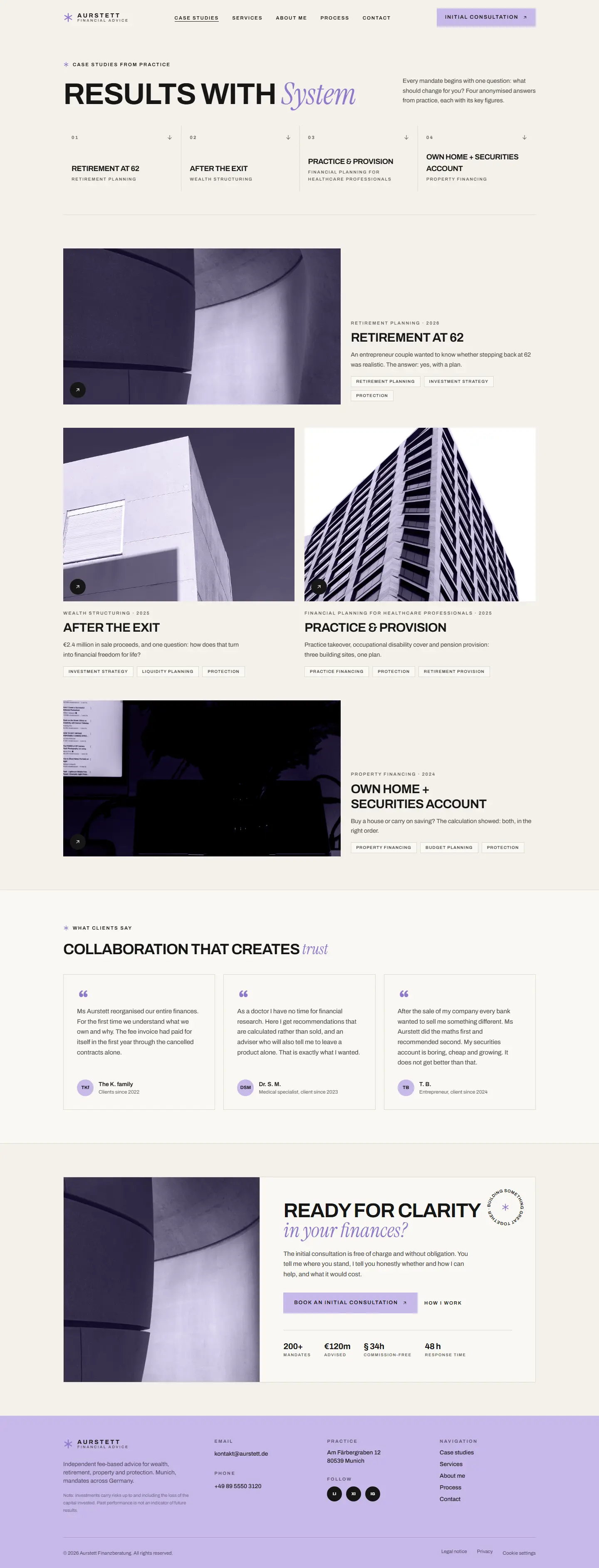 Case study overview of the Aurstett template with numbered entries