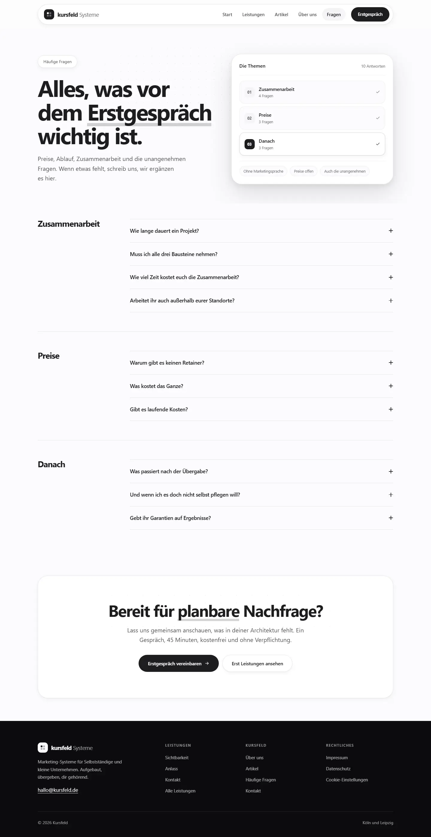 Häufige Fragen des Templates Kursfeld