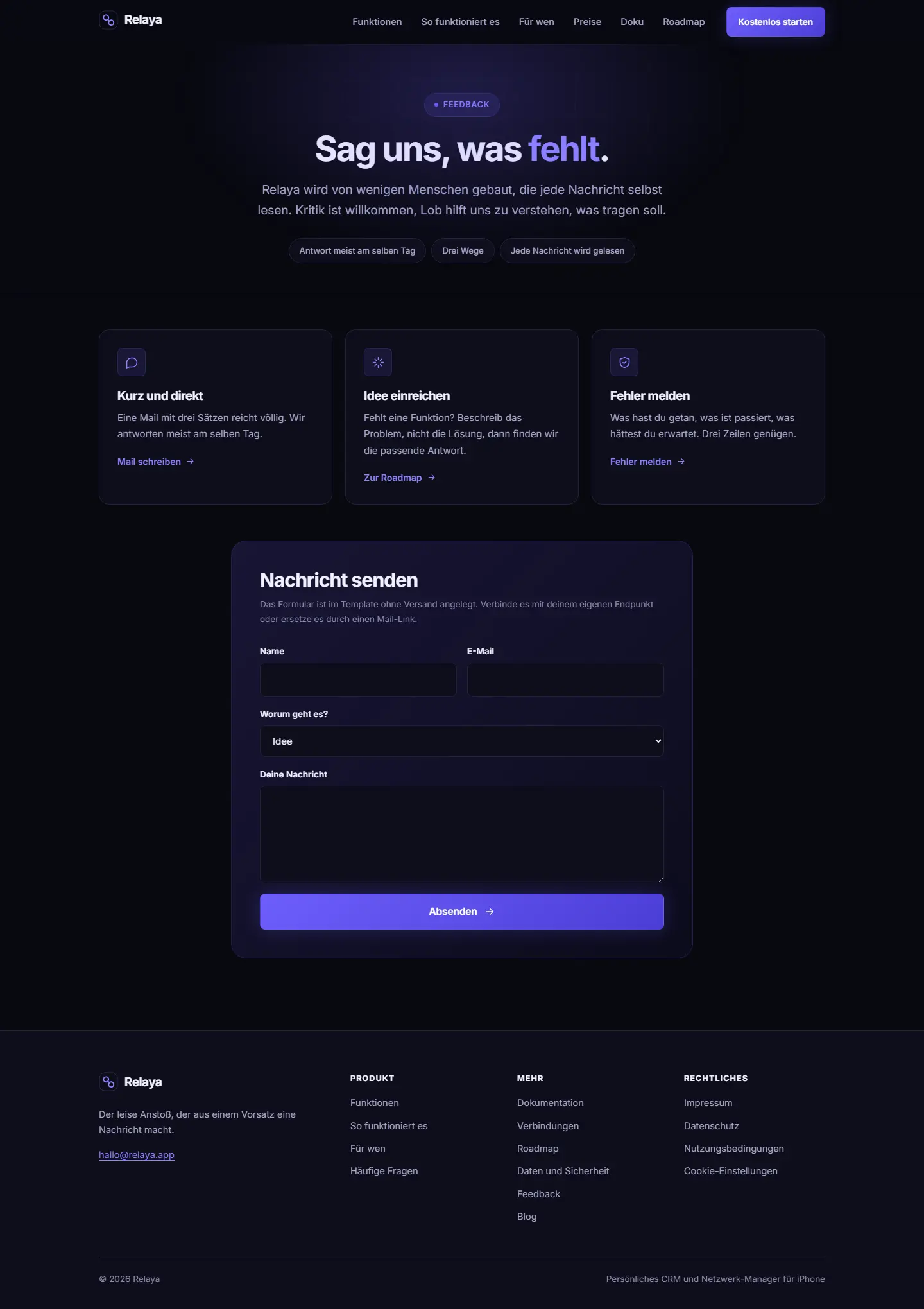 Feedback des Templates Relaya
