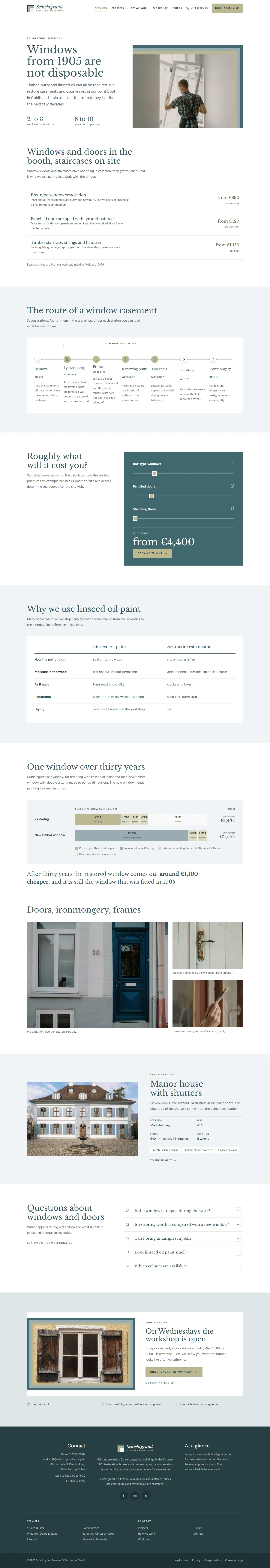 Windows & doors, subpage of the Schichtgrund template