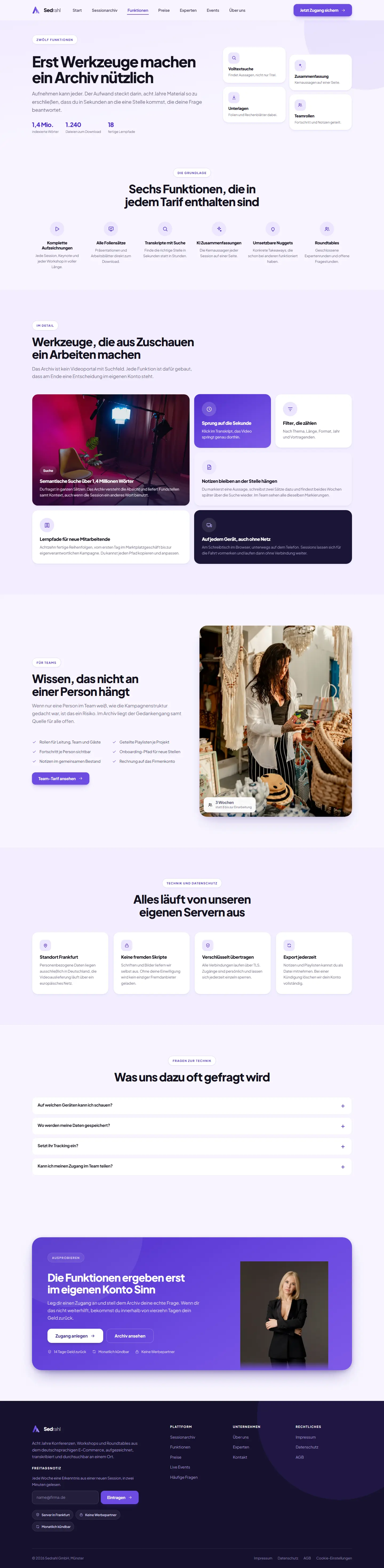 Funktionen des Templates Sedrahl