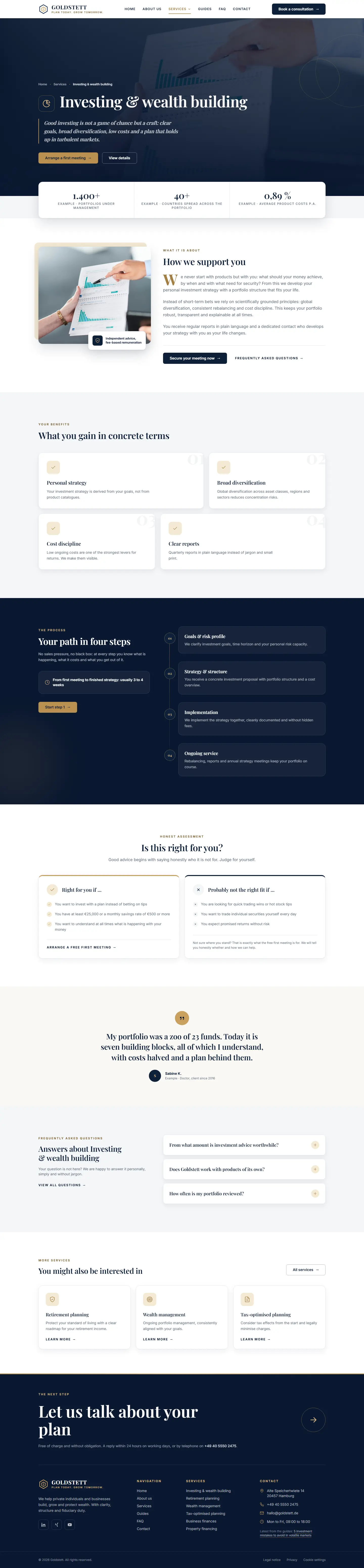 Service detail page for investing with approach and principles