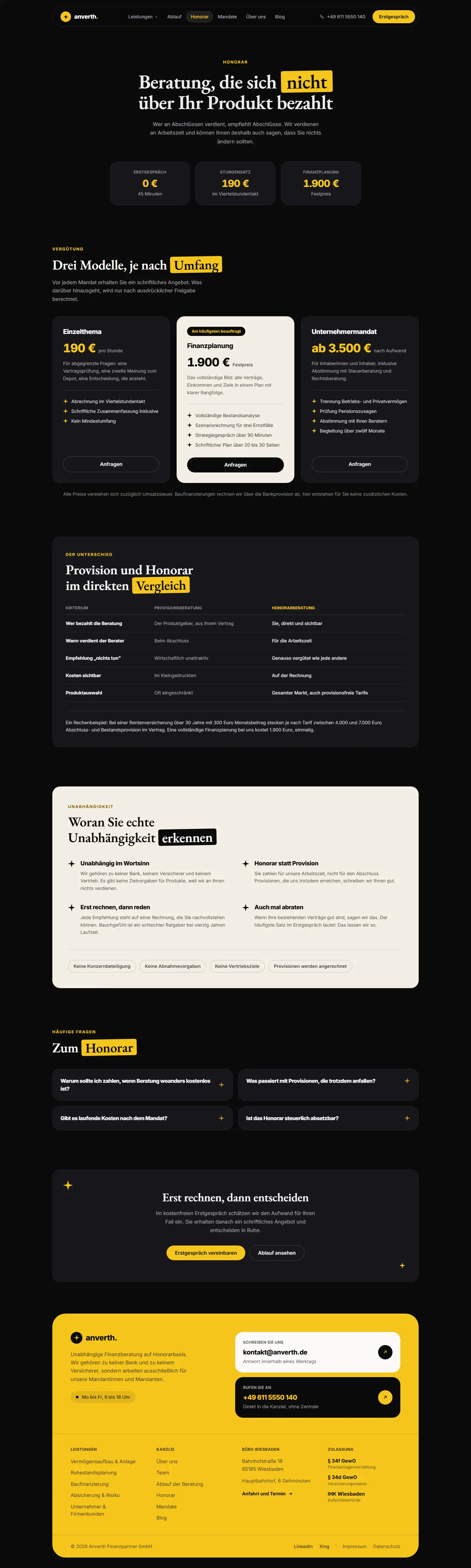 Unterseite des Templates Anverth
