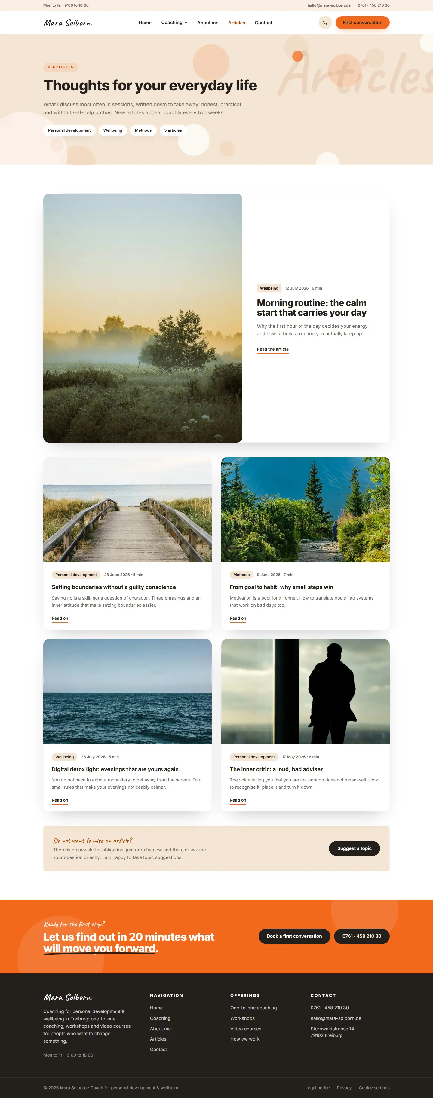Impulse overview page of the Solborn template