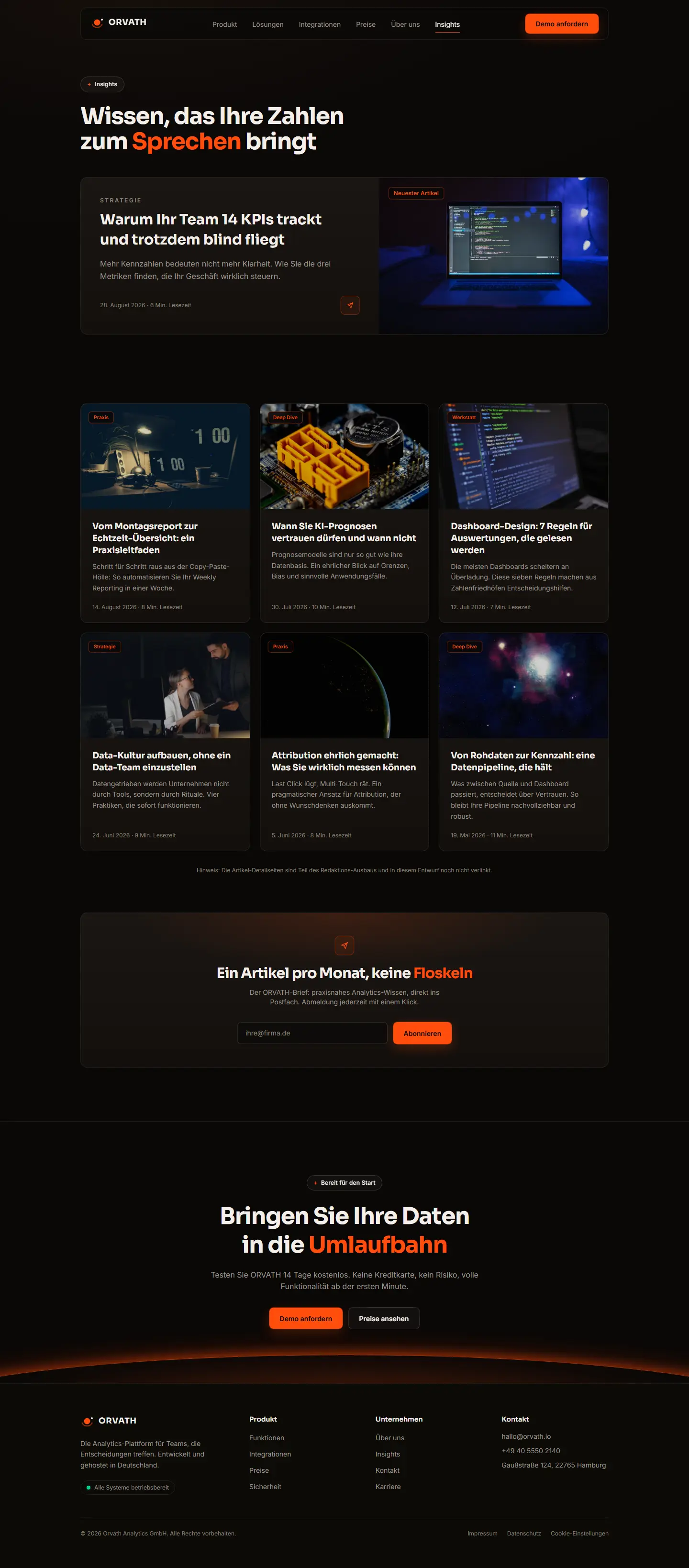 Der Insights-Bereich des Templates Orvath