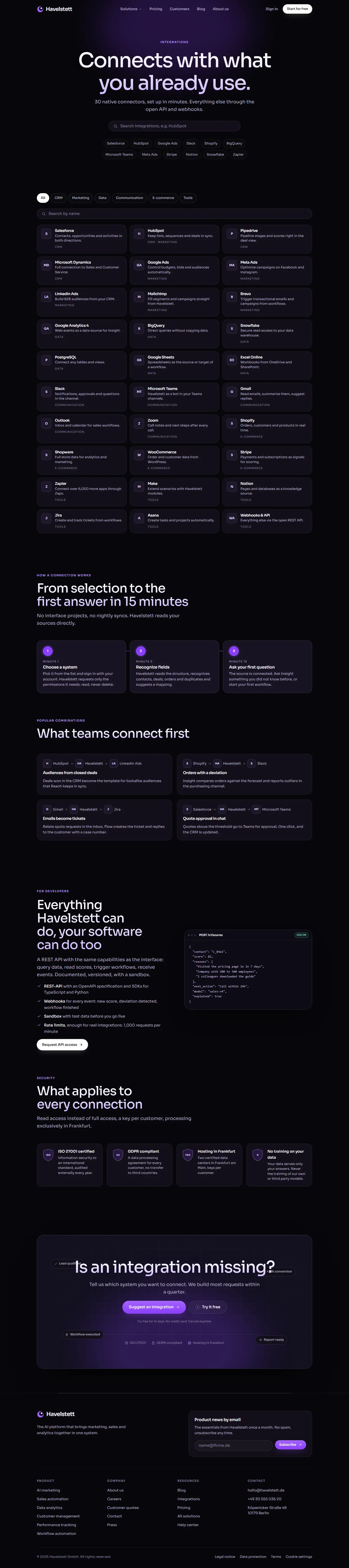 Integrations, subpage of the Havelstett template