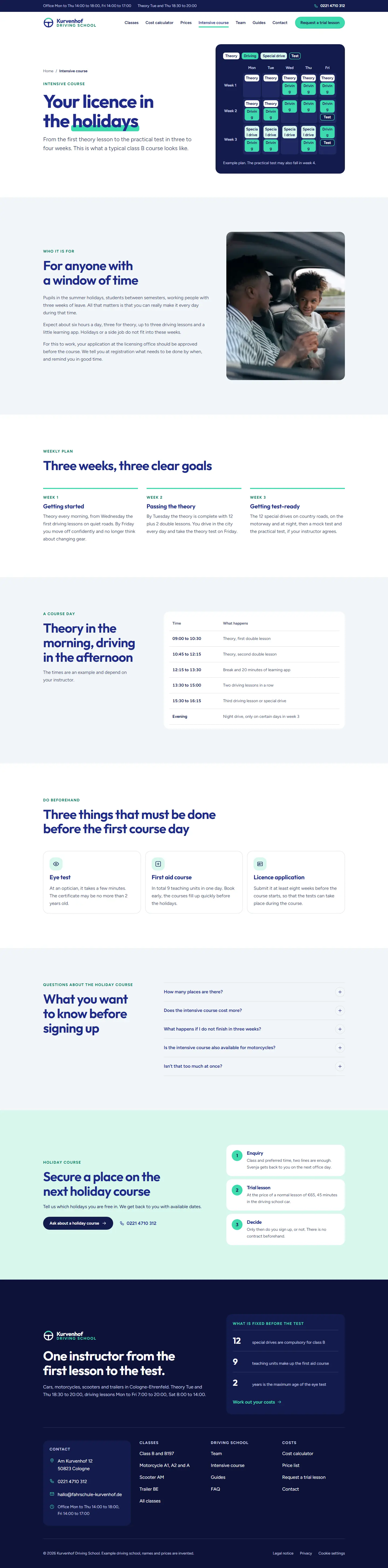 Intensive course, subpage of the Kurvenhof template