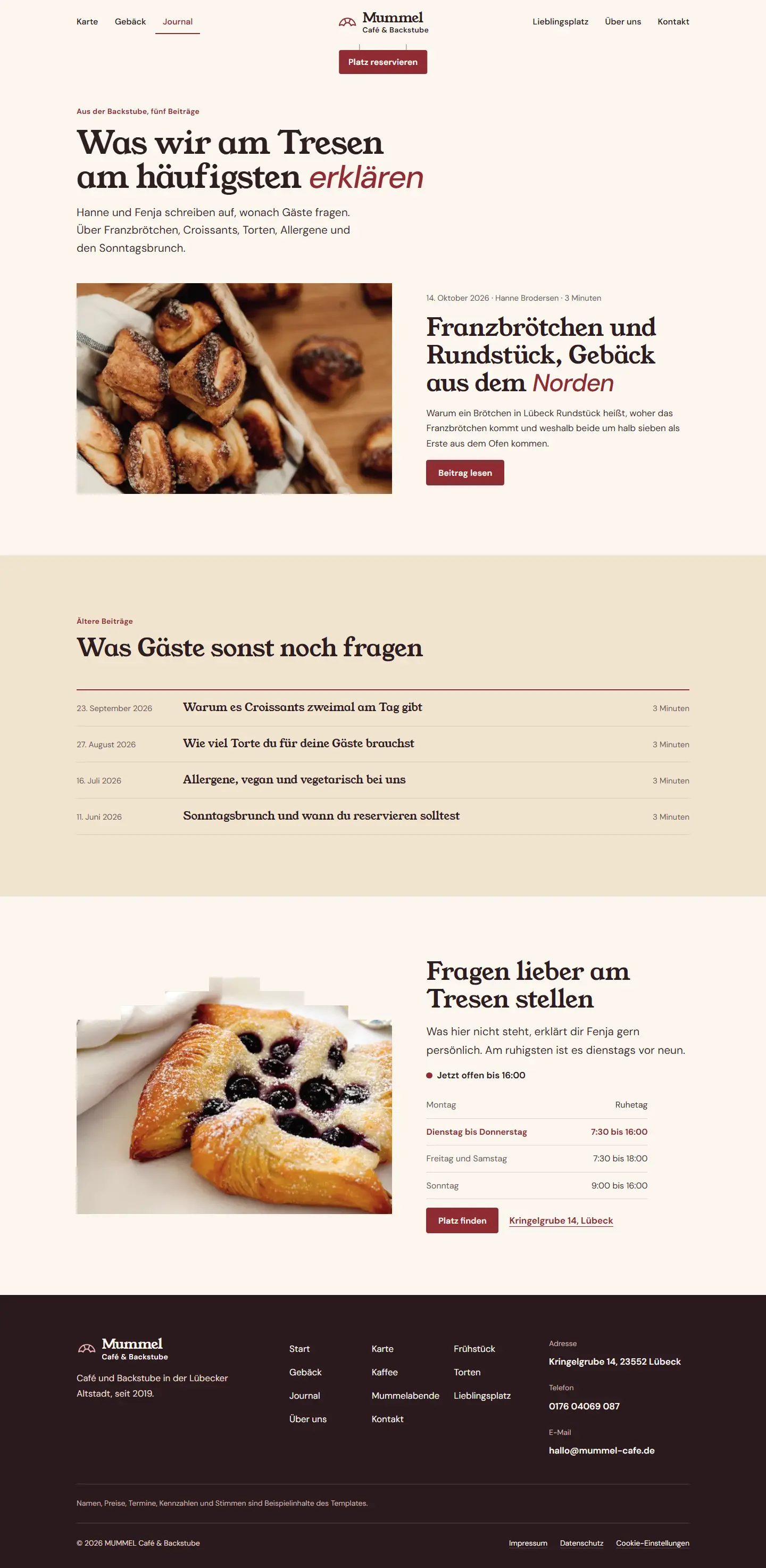 Journal, Unterseite des Templates Mummel
