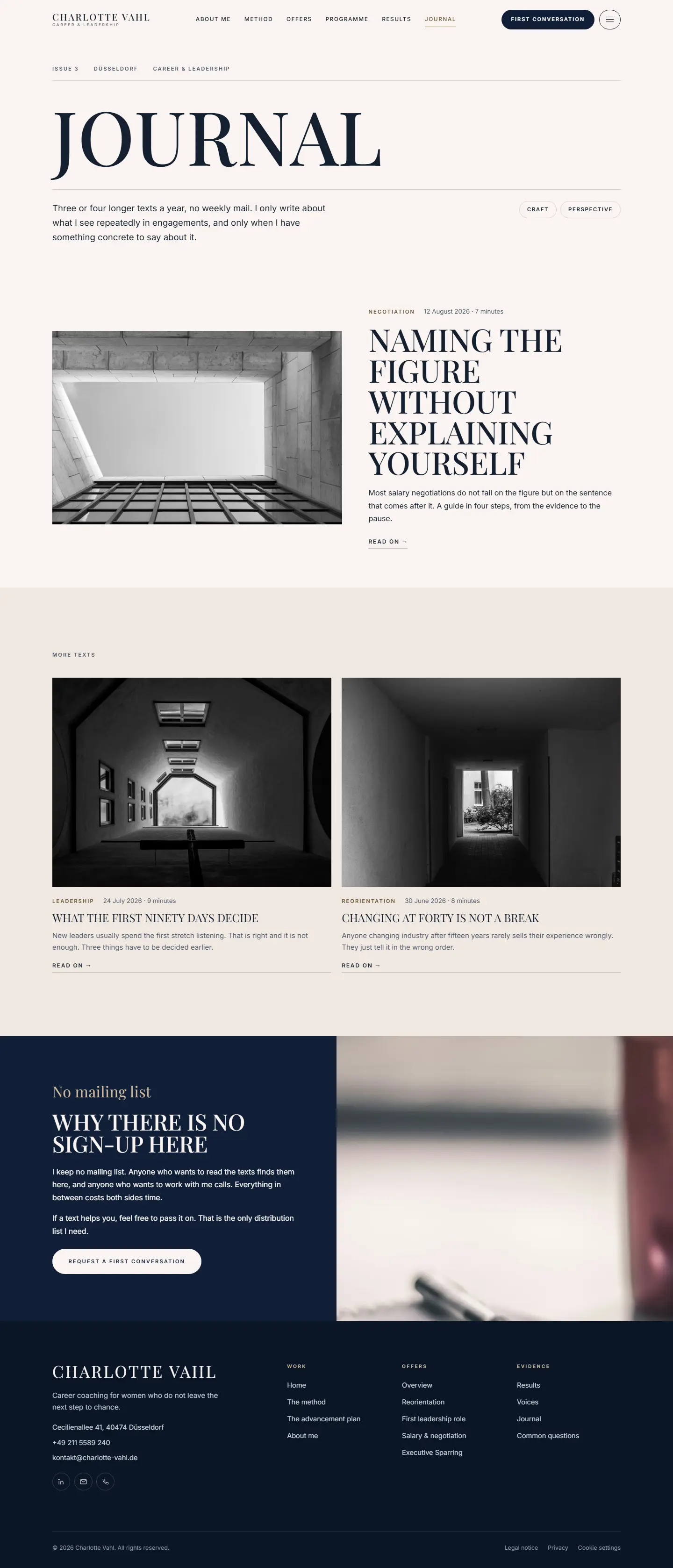 Journal page of the Klarstand template with four written pieces
