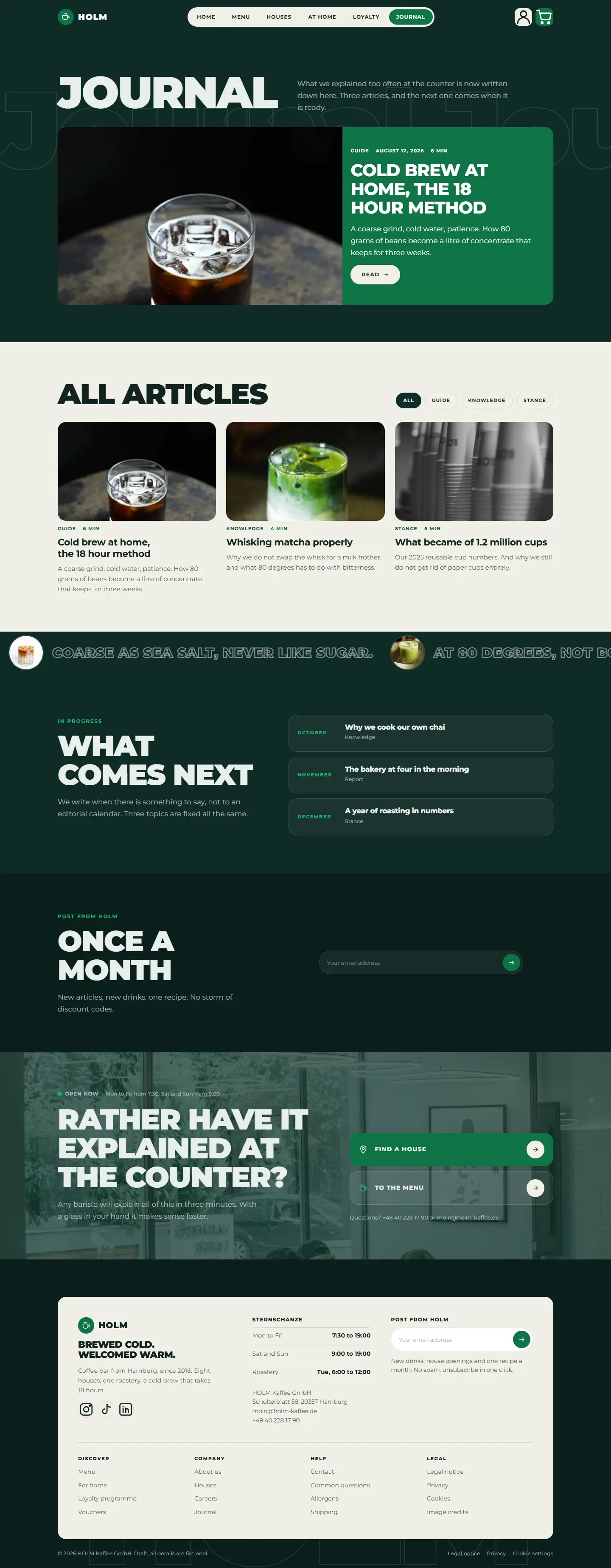 Journal page of the Holm template with the lead article and the topic filter