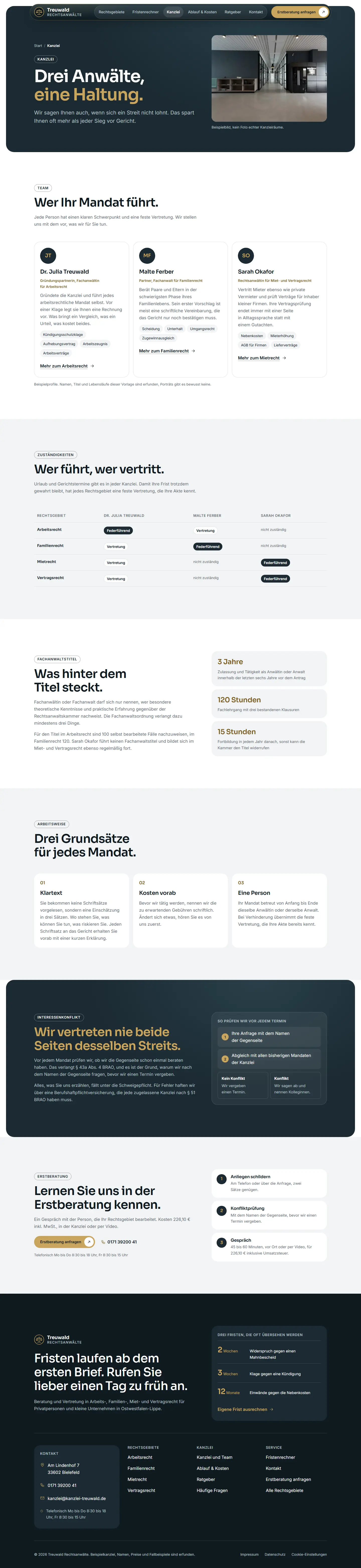 Kanzlei, Unterseite des Templates Treuwald
