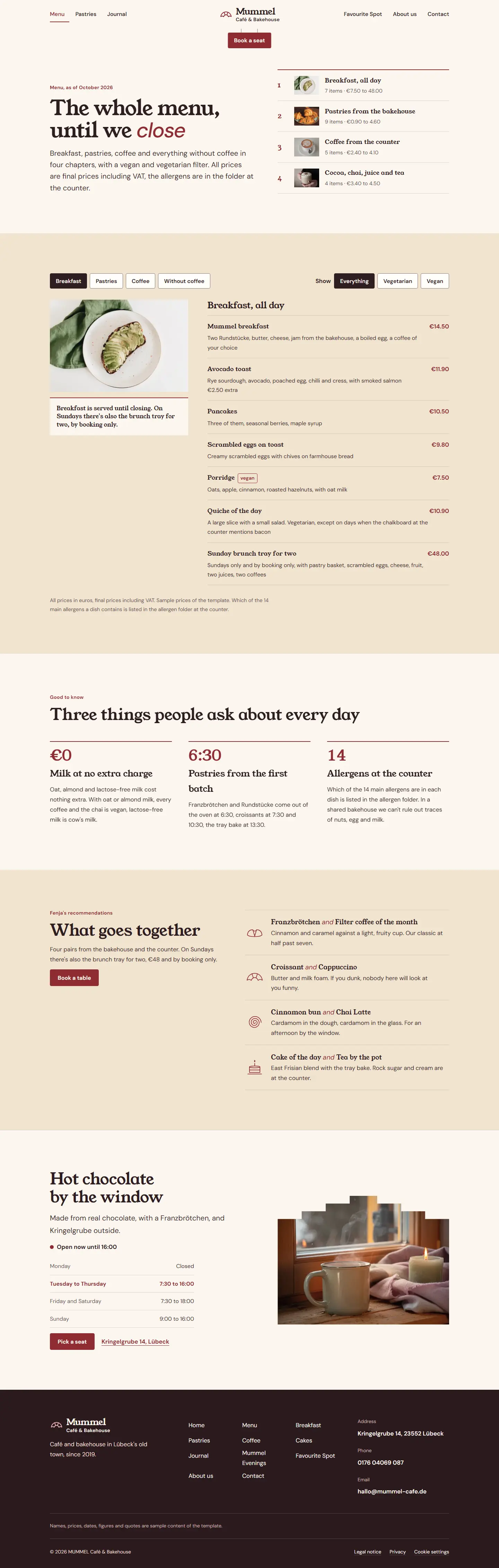 Menu, subpage of the Mummel template
