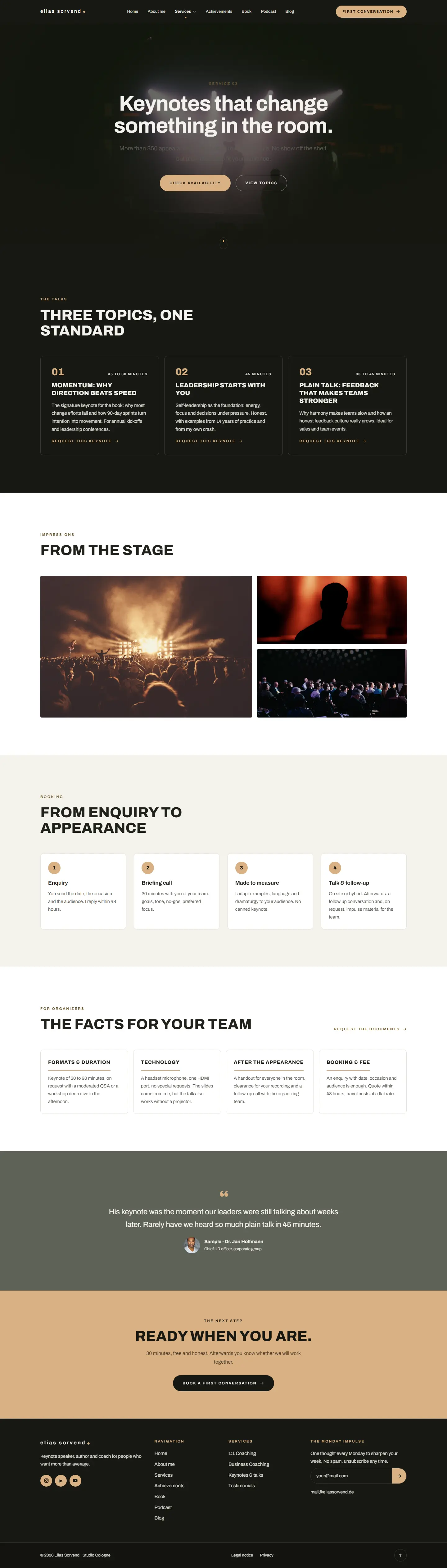 Keynotes page of the Sorvend template