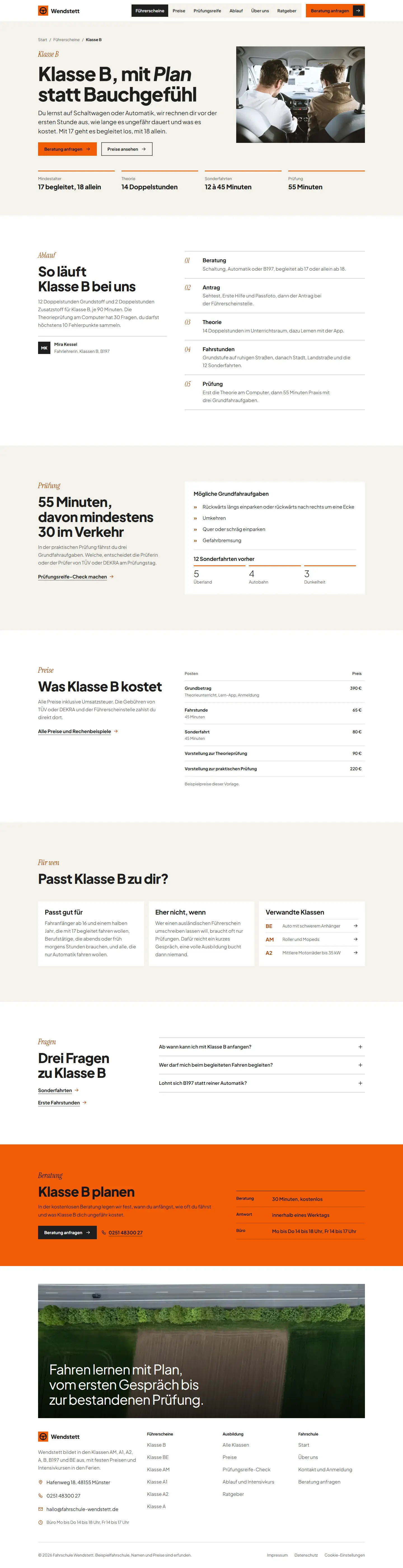 Klasse B, Unterseite des Templates Wendstett