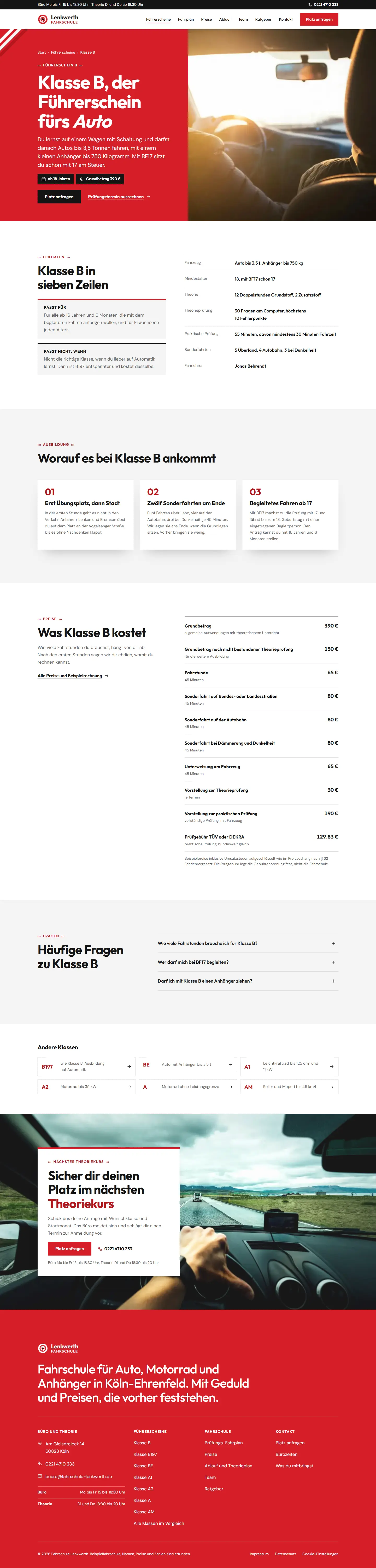 Klasse B, Unterseite des Templates Lenkwerth
