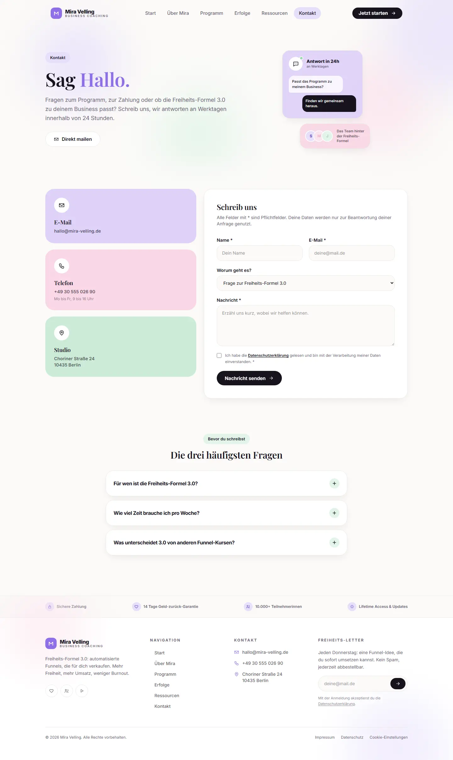 Kontakt des Templates Velling