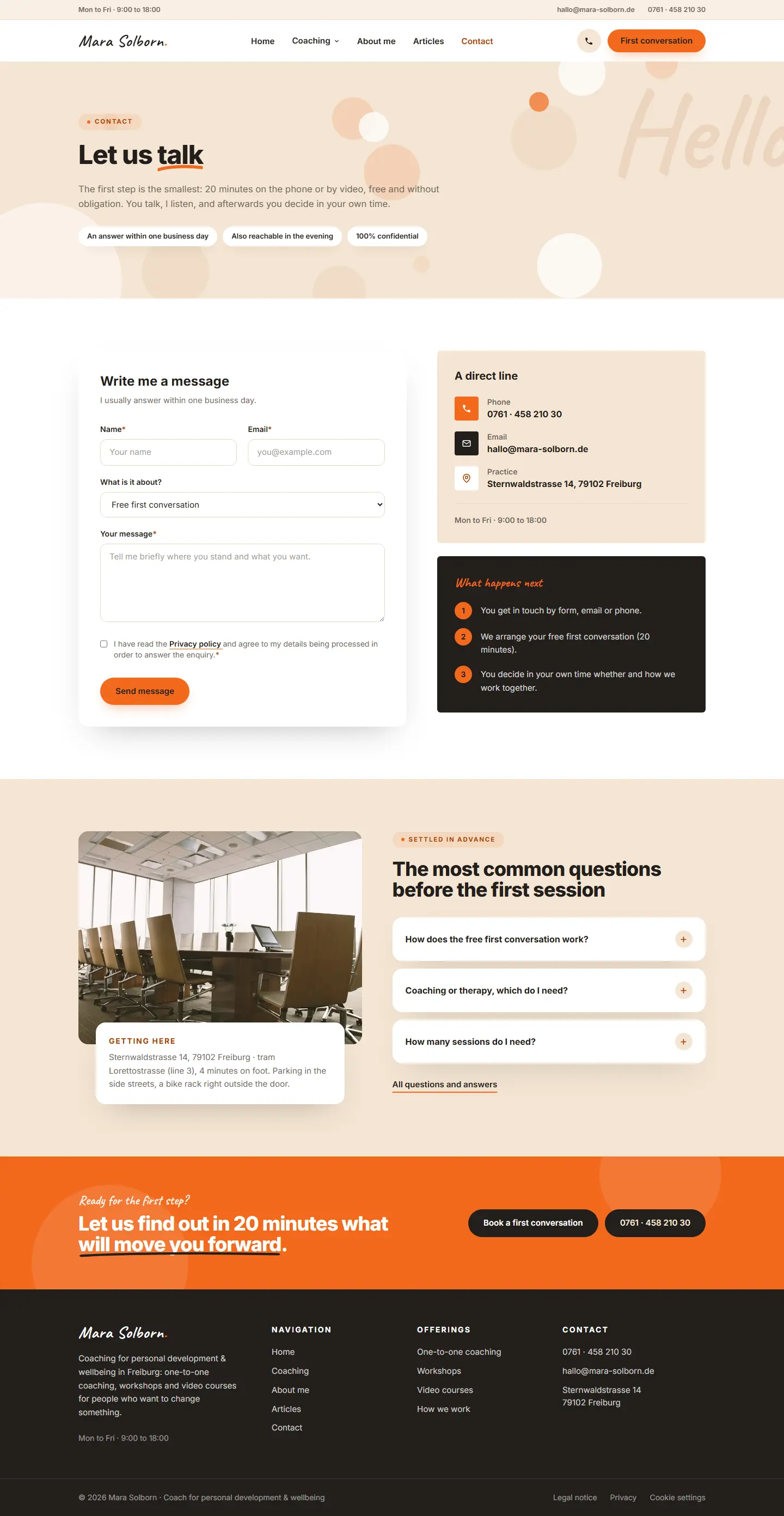 Contact page of the Solborn template