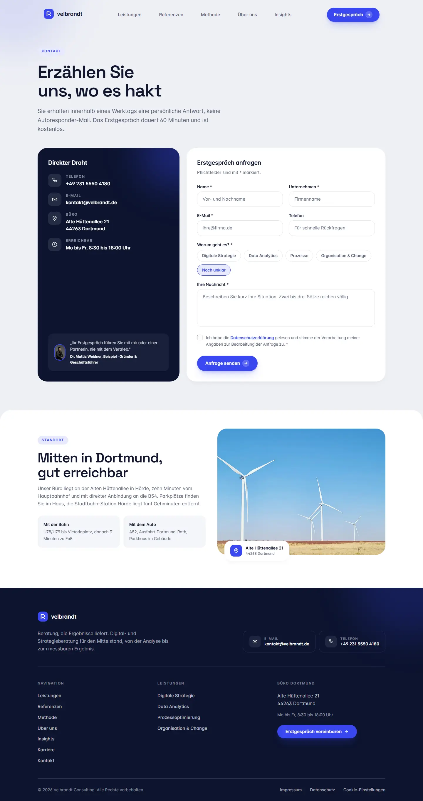 Kontakt ohne Hürden des Templates Velbrandt