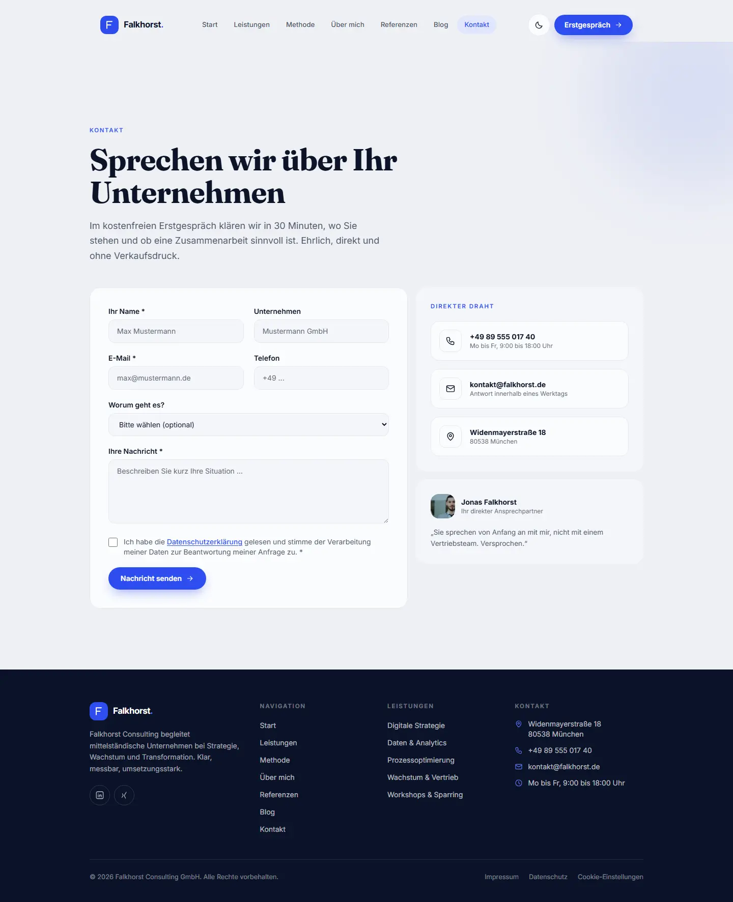 Kontakt des Templates Falkhorst