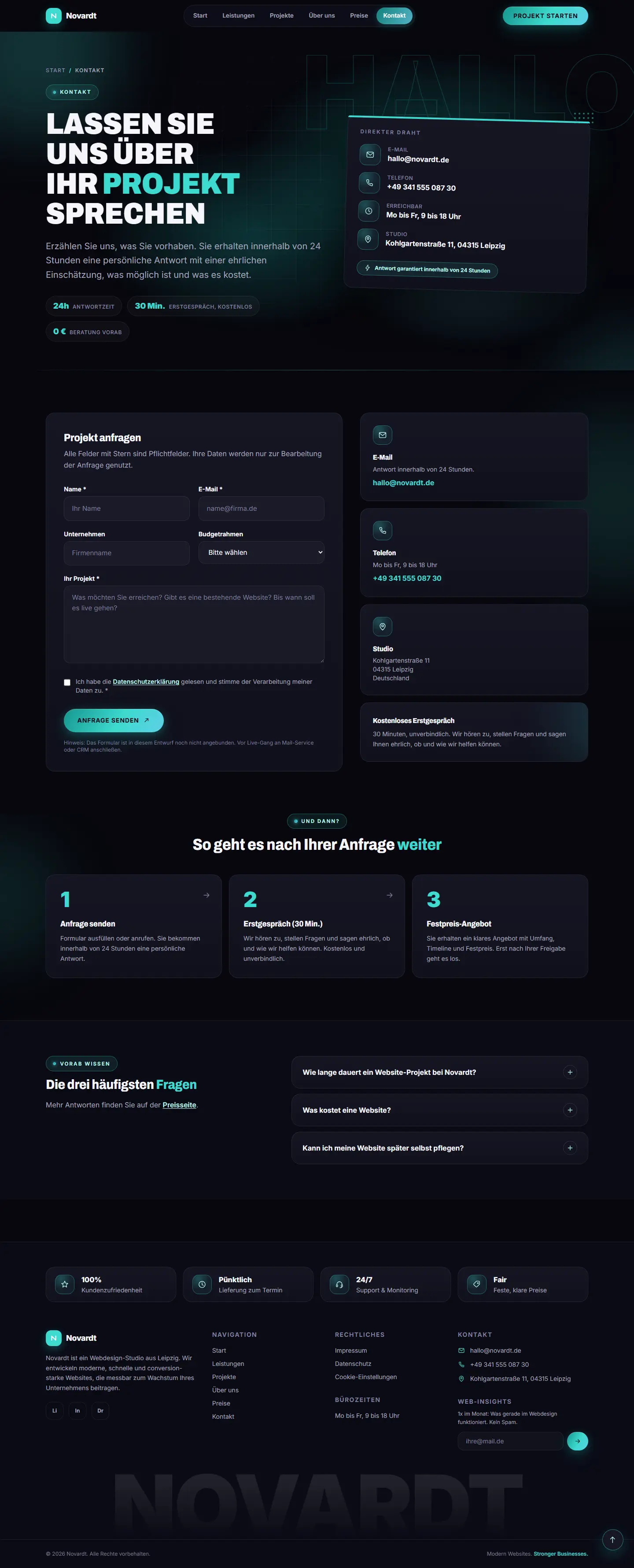 Kontakt des Templates Novardt